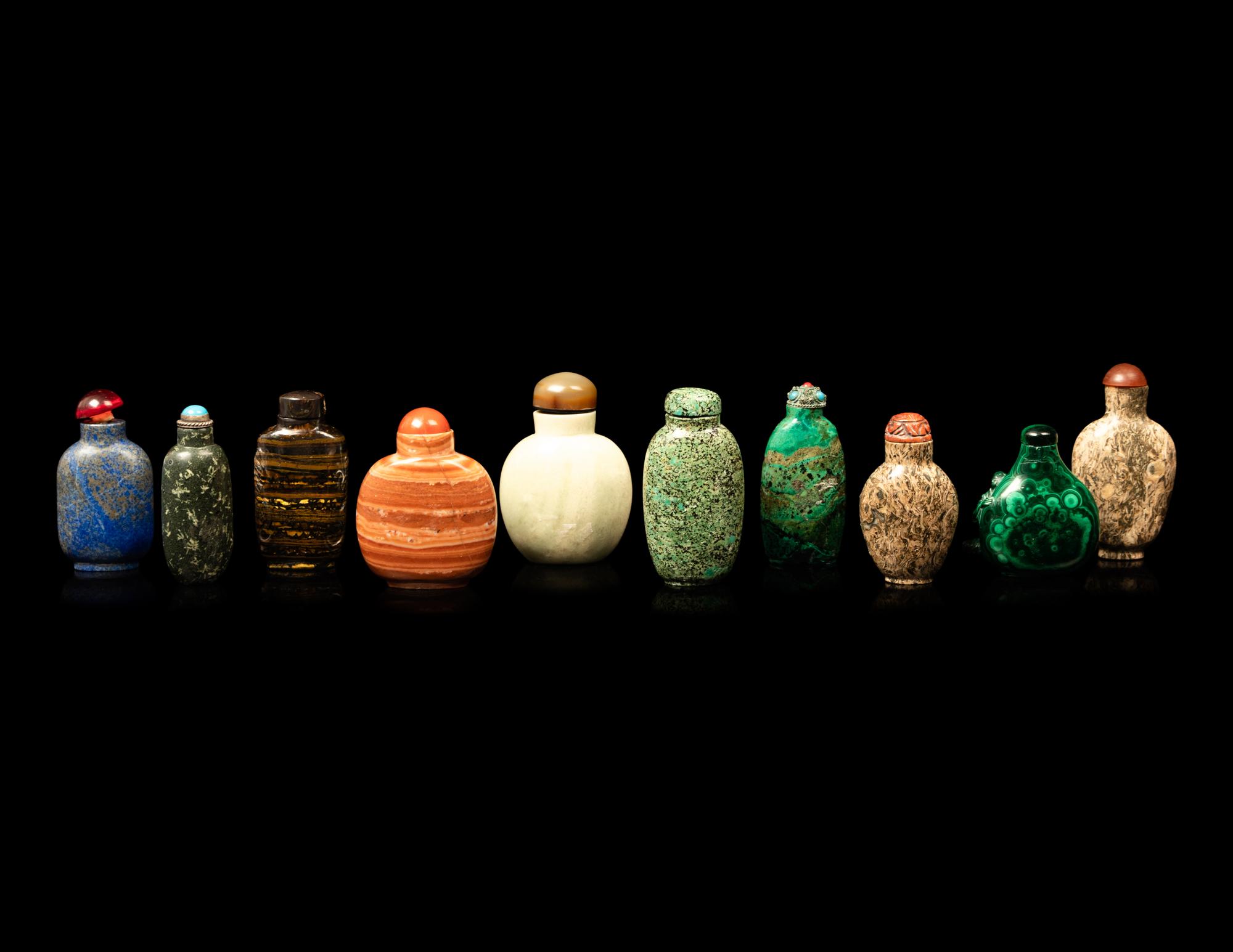10 Chinese Hardstone Snuff Bottles
