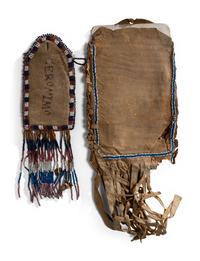 Apache Beaded Hide Pouch and Frame, Both Signed by Geronimo