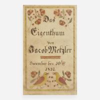 Attributed to Jacob Nolt (1798-1852) A Fraktur bookplate: "Property of Jacob Metzler December 10th 1837"