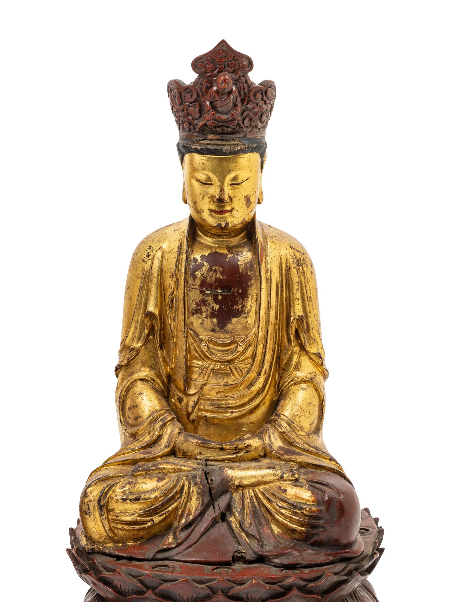 Two Vietnamese Gilt Lacquer Wood Buddhist Figures