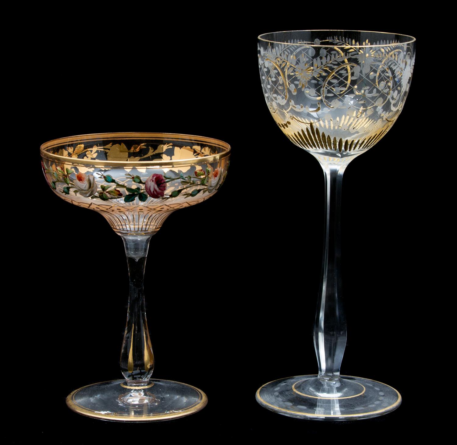 A Miscellaneous Group of Gilt and Polychrome Stemware Height of tallest 8 inches. — 19TH CENTURY