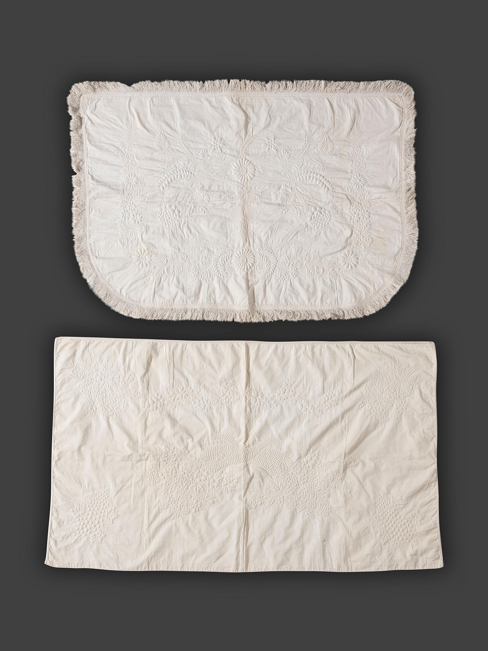 Six Trapunto and Whitework Embroidered Cotton and Linen Textiles