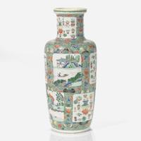 A Chinese famille verte-decorated porcelain rouleau vase 素三彩紙槌瓶 Kangxi period ? ??