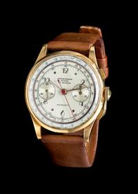 An 18 Karat Rose Gold Antimagnetic Chronograph Wristwatch, Chronographe Suisse,