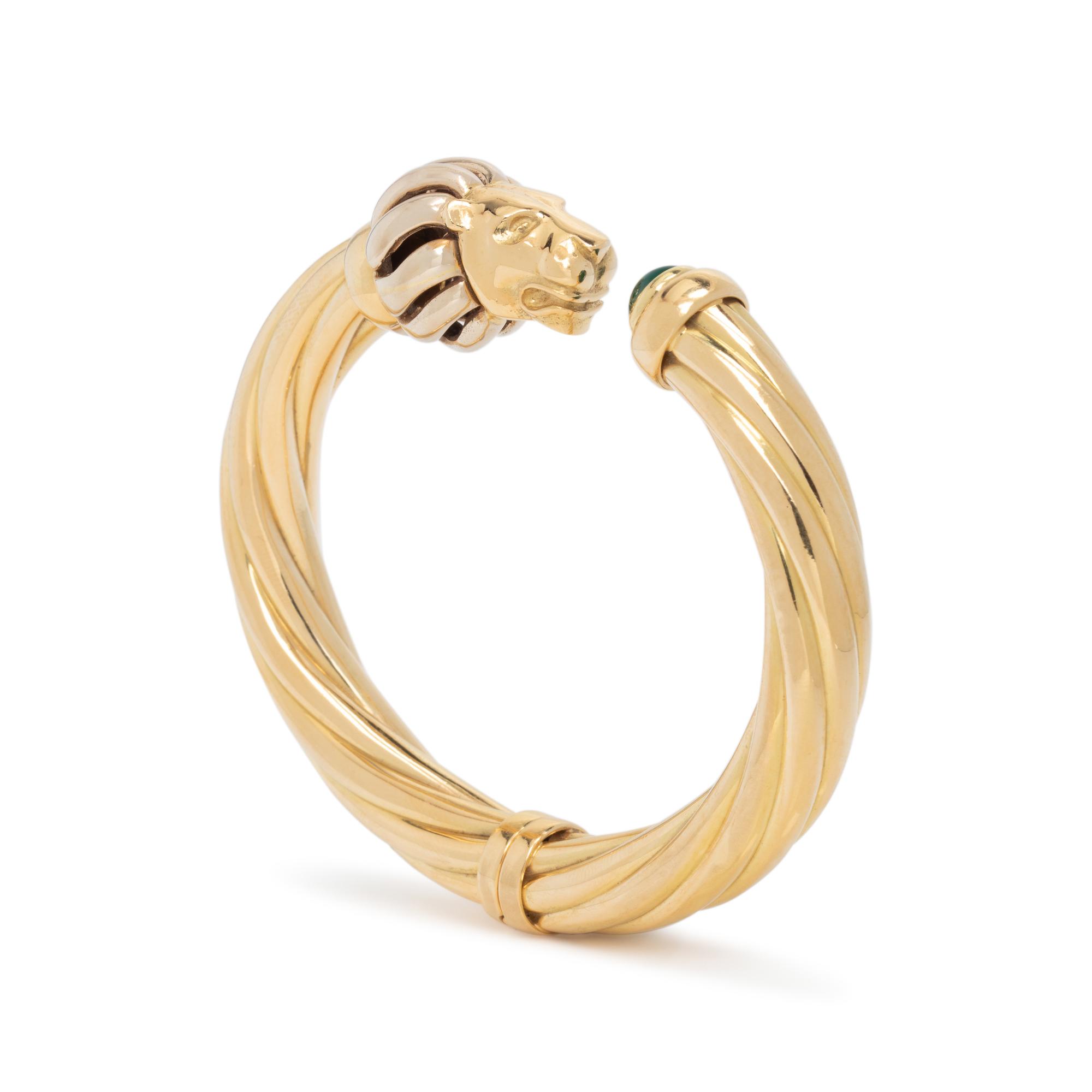BICOLOR GOLD LIONS HEAD BANGLE BRACELET