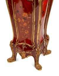 A Pair of Louis XV Style Gilt Bronze Mounted Marquetry Pedestals