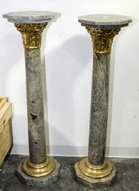 A Pair of Continental Gilt Metal Mounted Marble Pedestals. Height 44 3/4 inches.