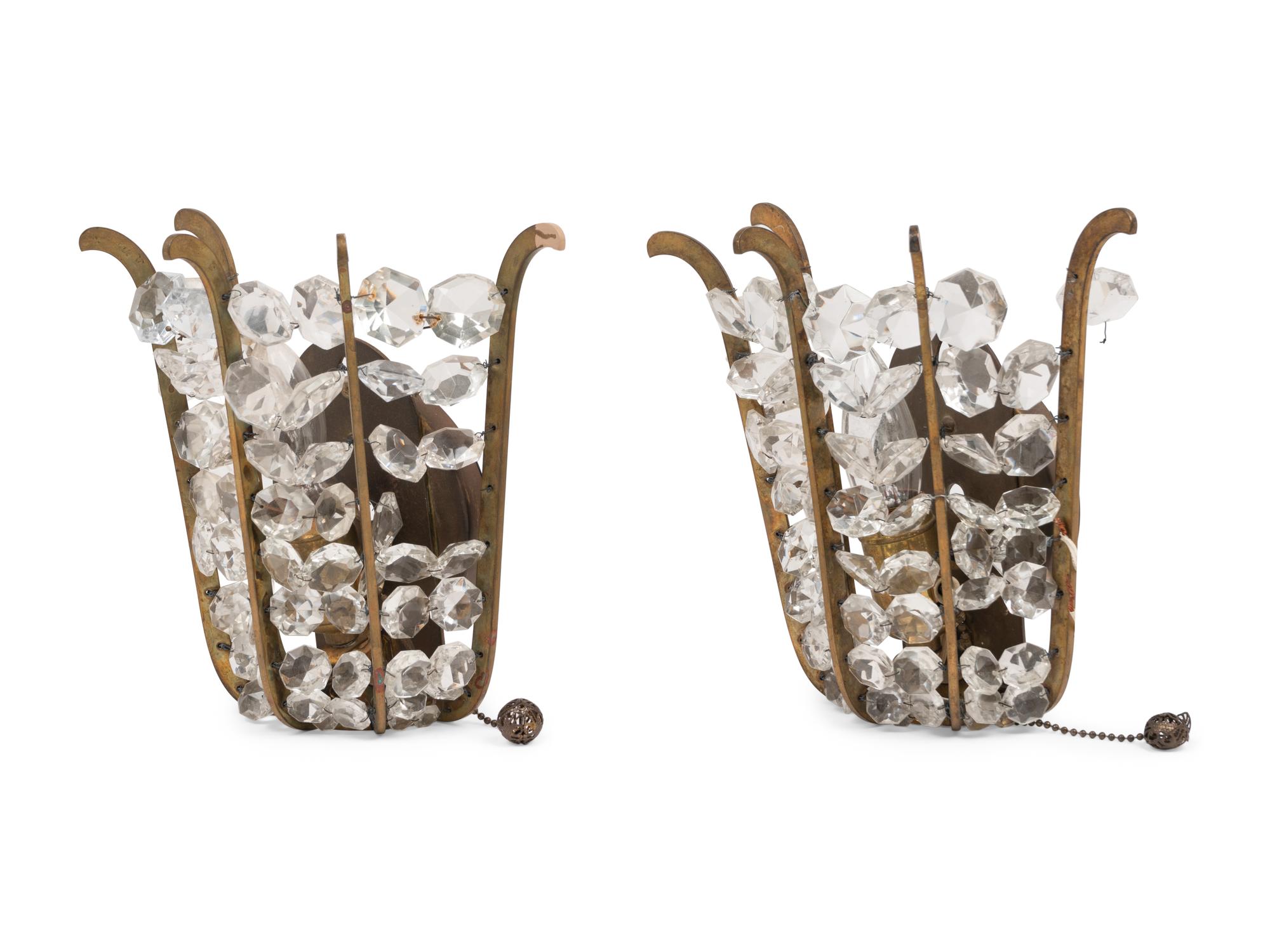 A Pair of Gilt Bronze and Glass Single-Light Sconces