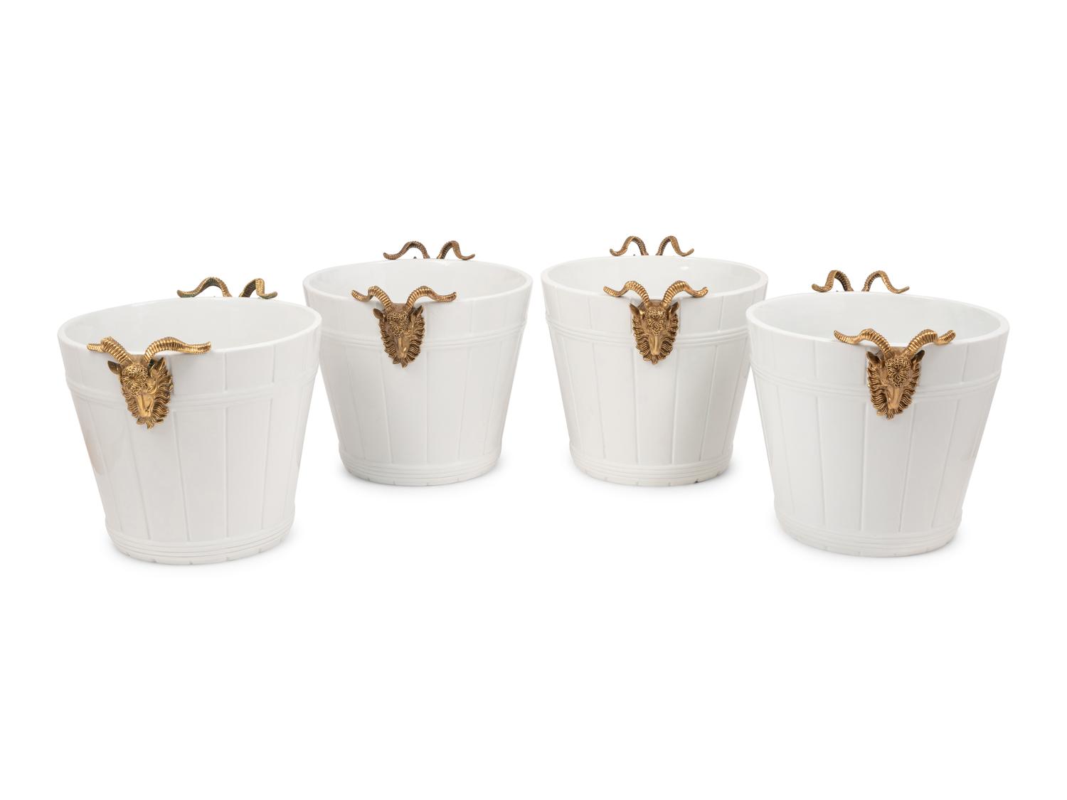 A Set of Four Contemporary Sèvres Style Parcel Gilt Porcelain Jardinières