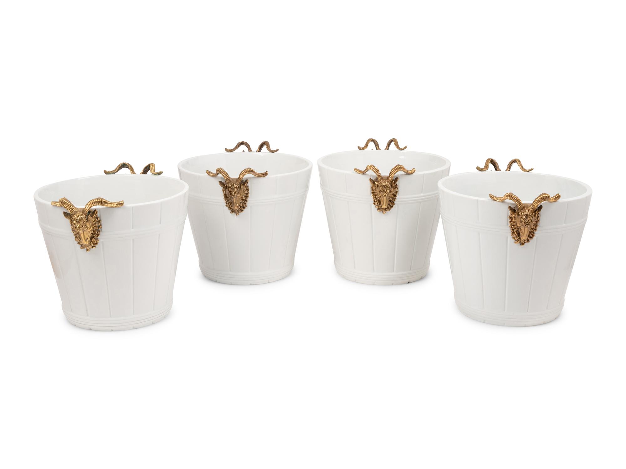 A Set of Four Contemporary Sèvres Style Parcel Gilt Porcelain Jardinières