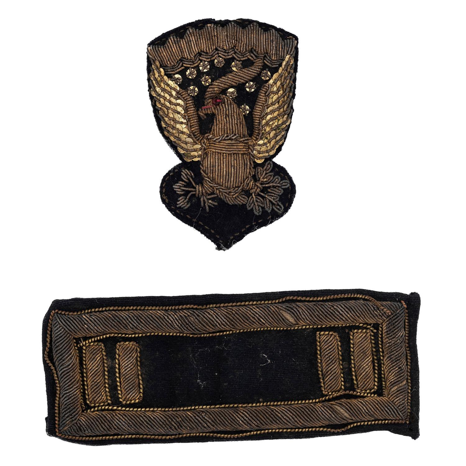Bullion Infantry Eagle Hat Badge and Single Shoulder Strap Attributed to Captain George W. Rockwood - 15th Mass Volunteers