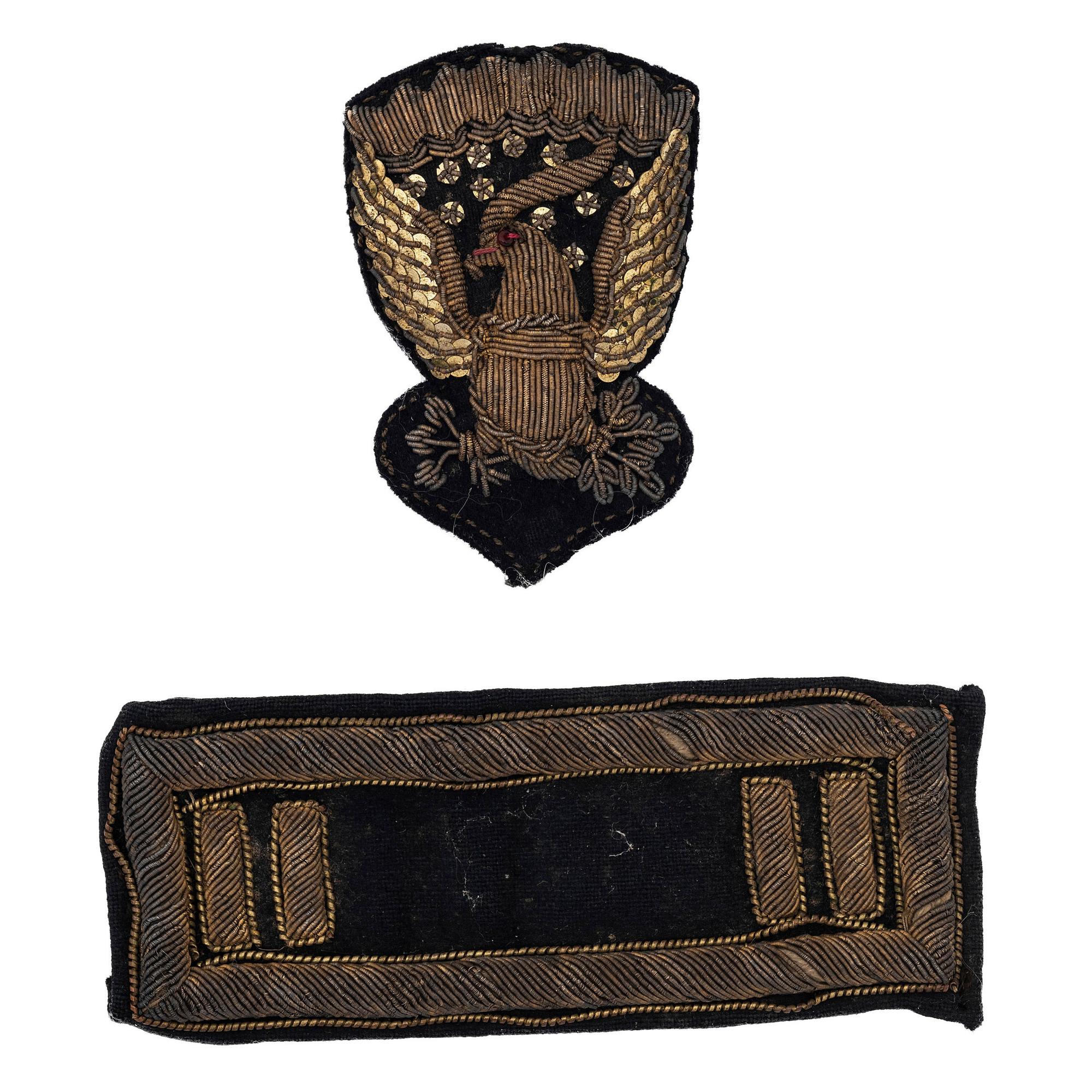 Bullion Infantry Eagle Hat Badge and Single Shoulder Strap Attributed to Captain George W. Rockwood - 15th Mass Volunteers