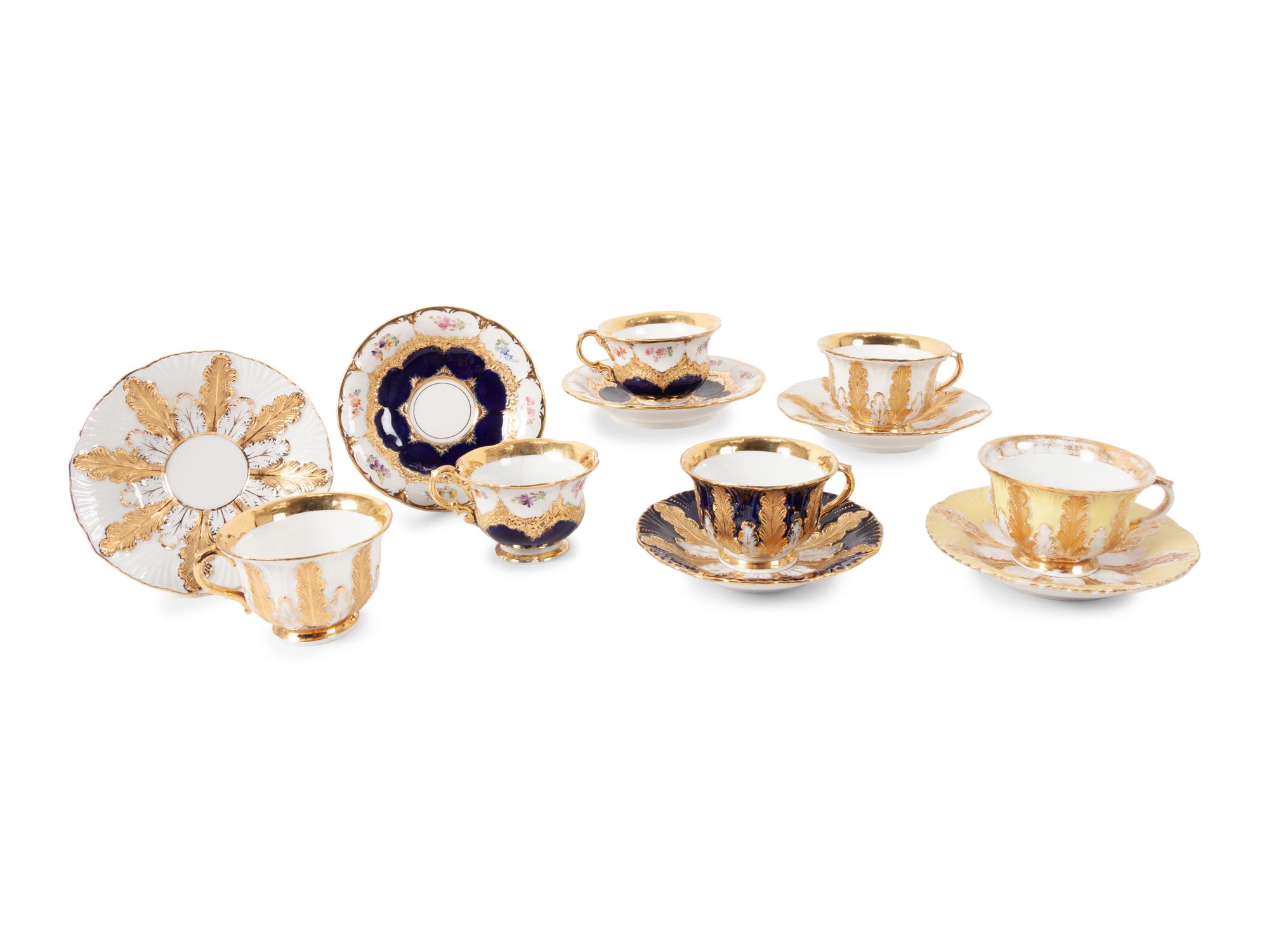 A Group of Meissen Teacups and Saucers