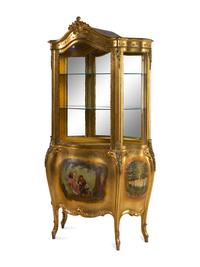 A Louis XV Style Gilt Bronze Mounted Giltwood Vitrine Cabinet