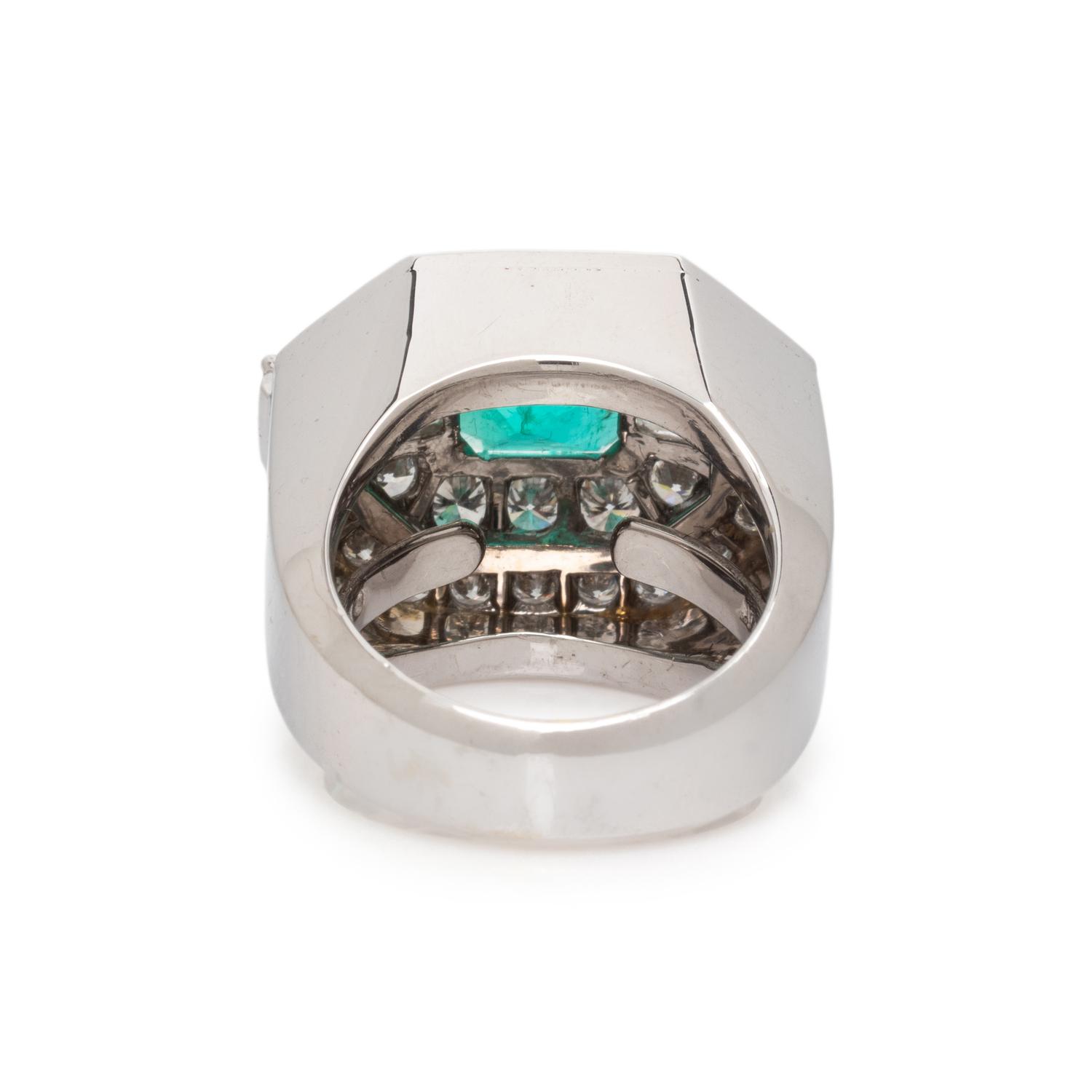 DAVID WEBB, WHITE GOLD, PLATINUM, EMERALD, AND DIAMOND RING