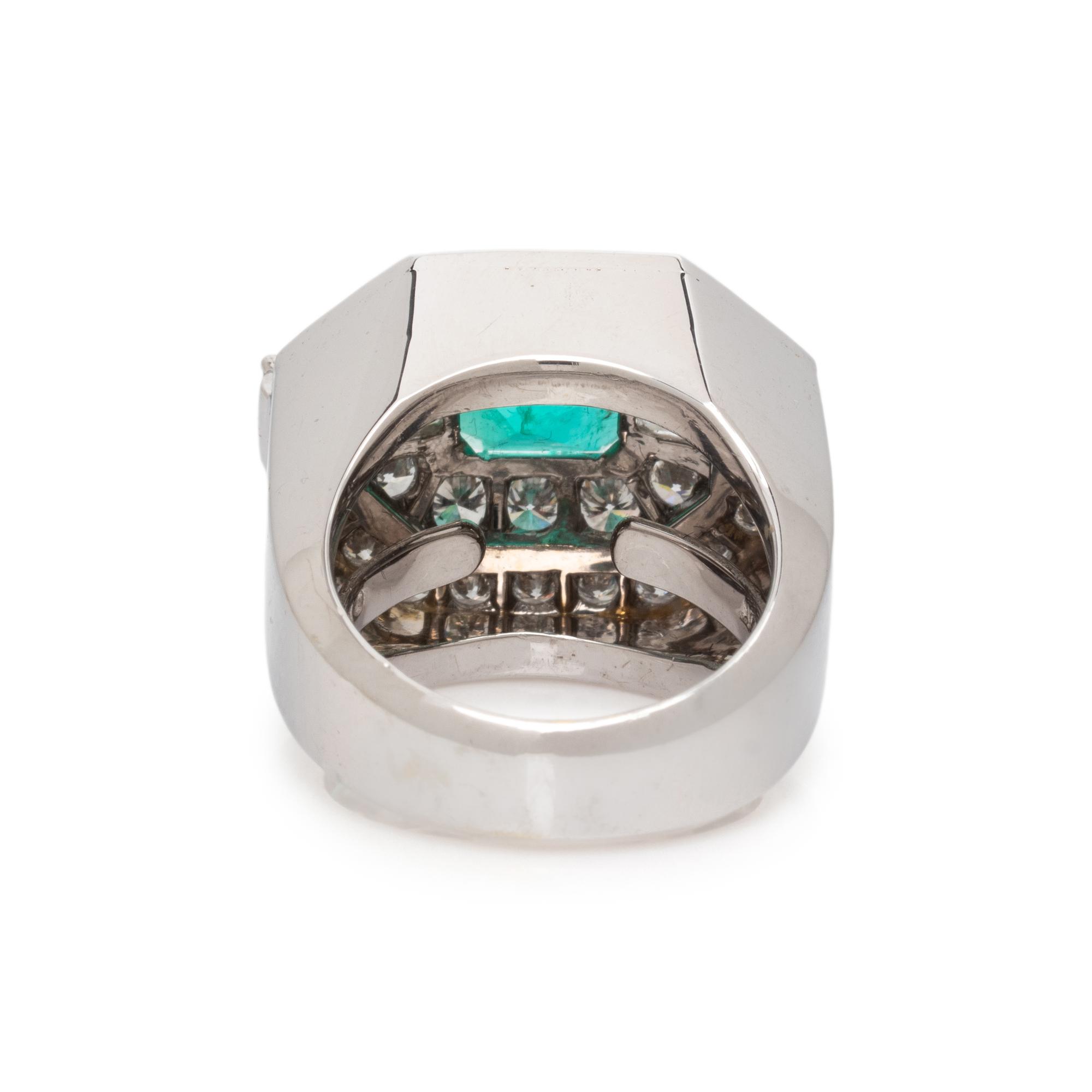 DAVID WEBB, WHITE GOLD, PLATINUM, EMERALD, AND DIAMOND RING