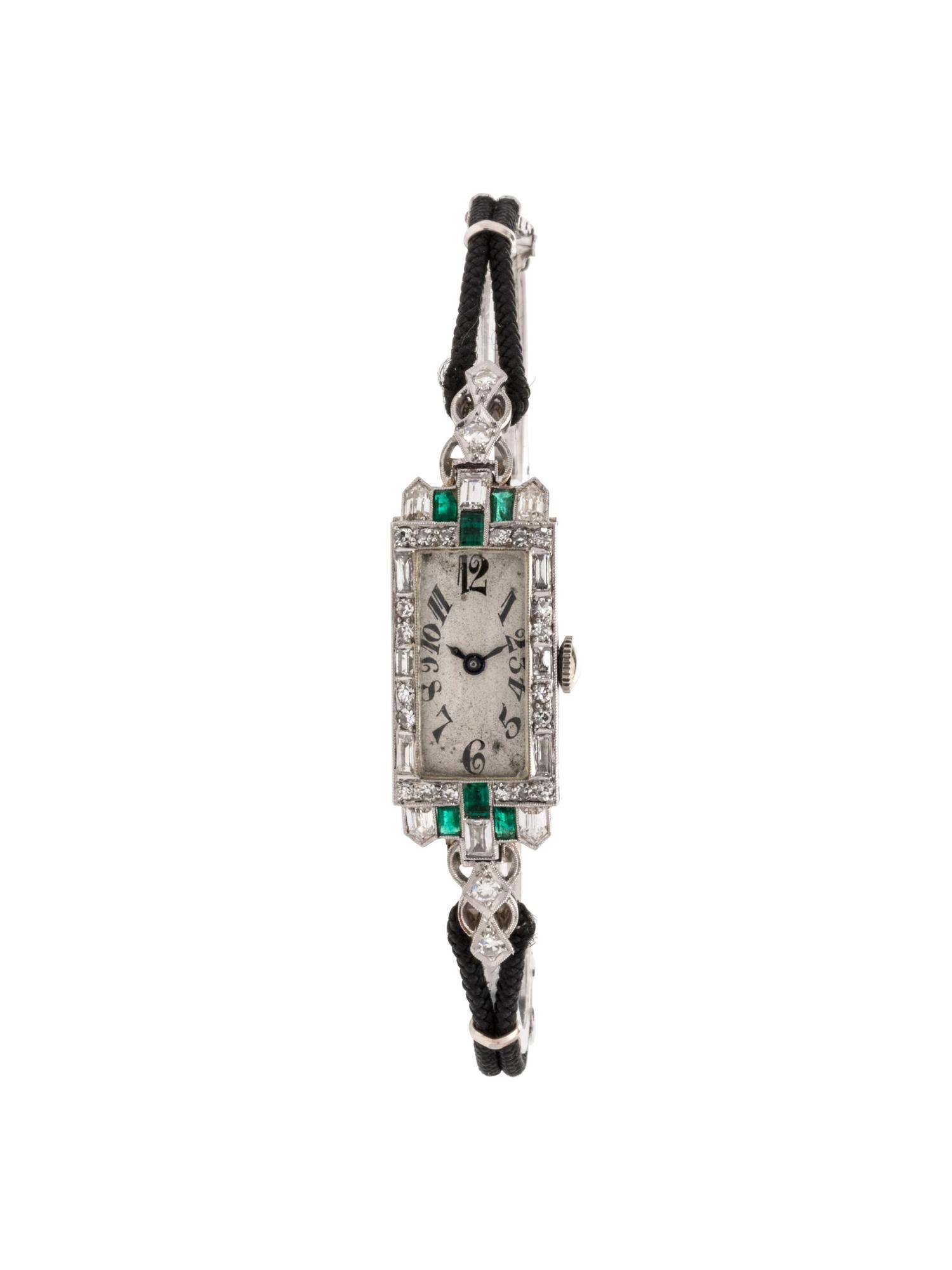 A. LeCoultre Tissot, Art Deco, Diamond and Emerald Wristwatch