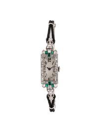 A. LeCoultre Tissot, Art Deco, Diamond and Emerald Wristwatch