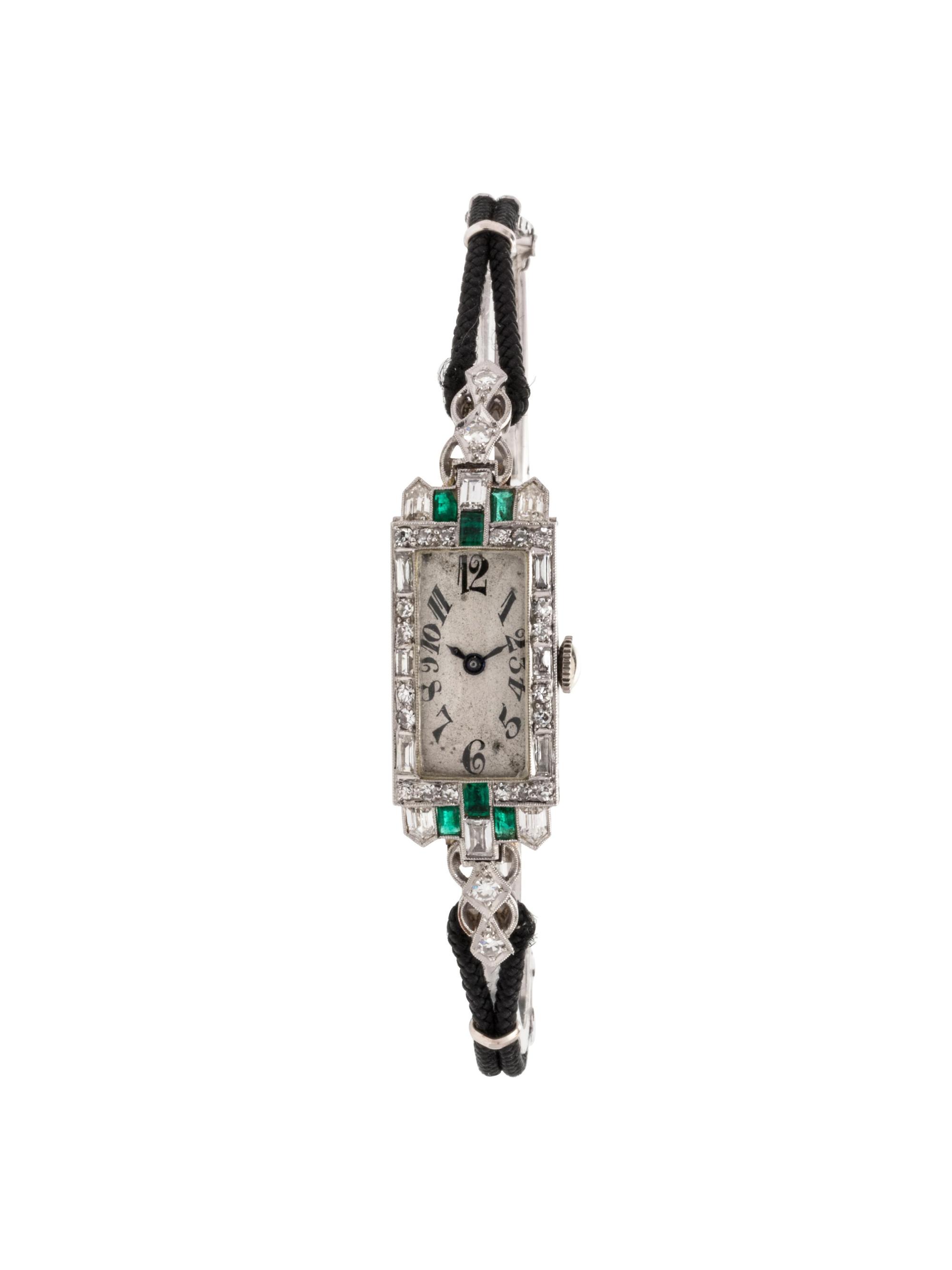 A. LeCoultre Tissot, Art Deco, Diamond and Emerald Wristwatch