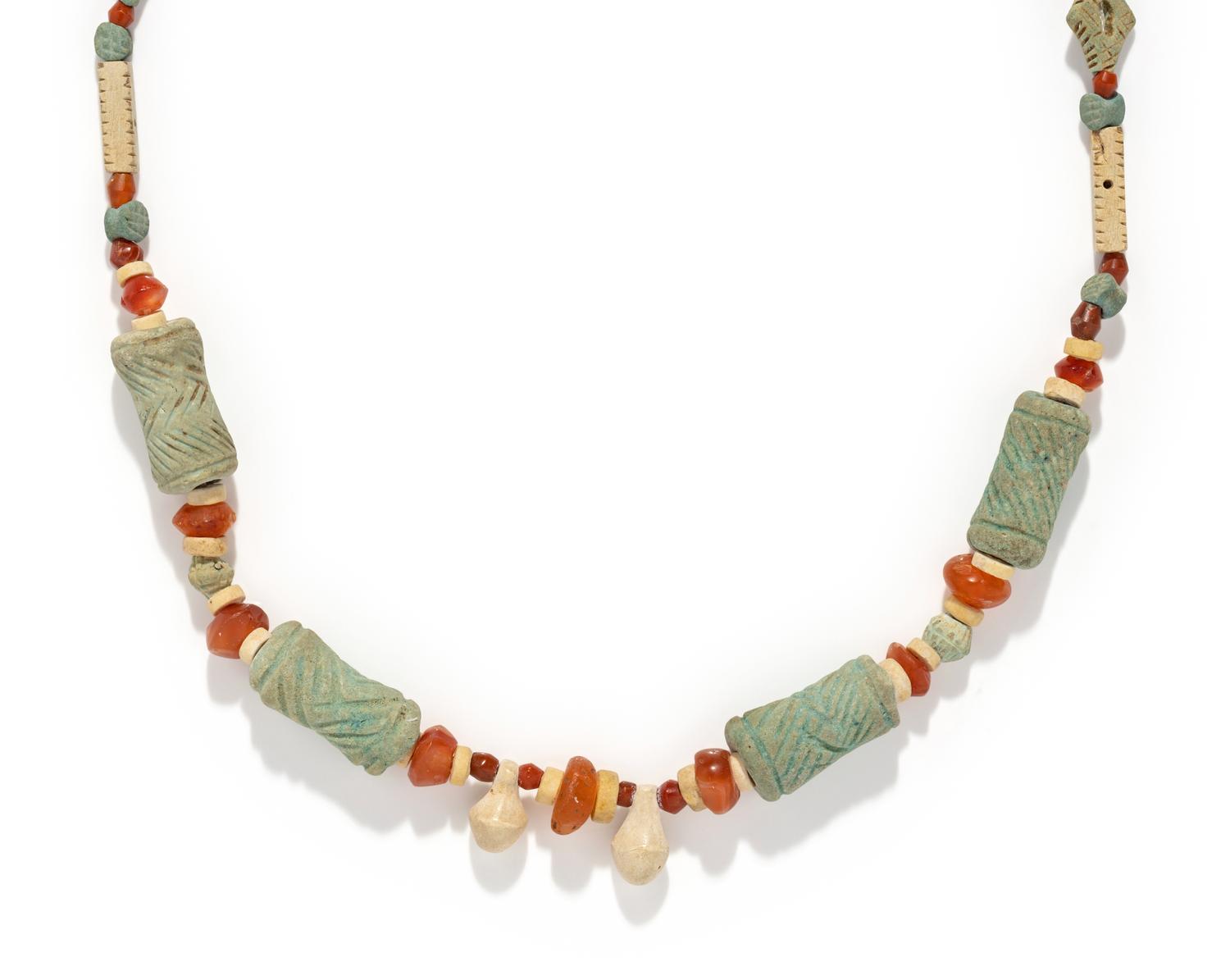 A Near Eastern Faience and Carnelian Bead Necklace