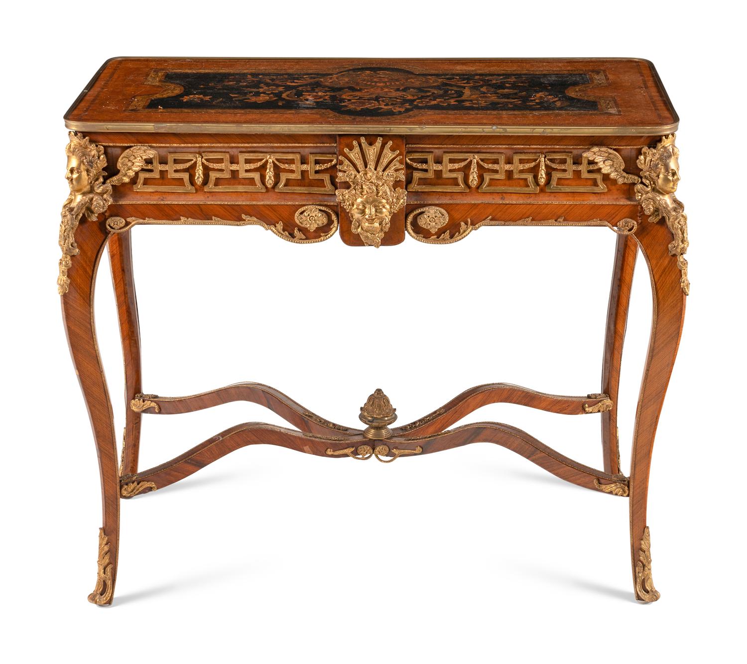A Régence Style Gilt Bronze Mounted Kingwood and Floral Marquetry Table
