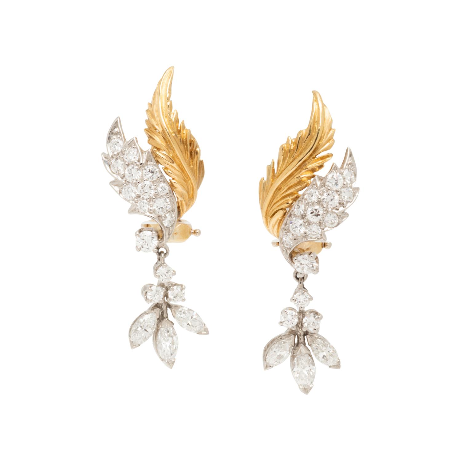 MCTEIGUE, PLATINUM, YELLOW GOLD AND DIAMOND EARCLIPS