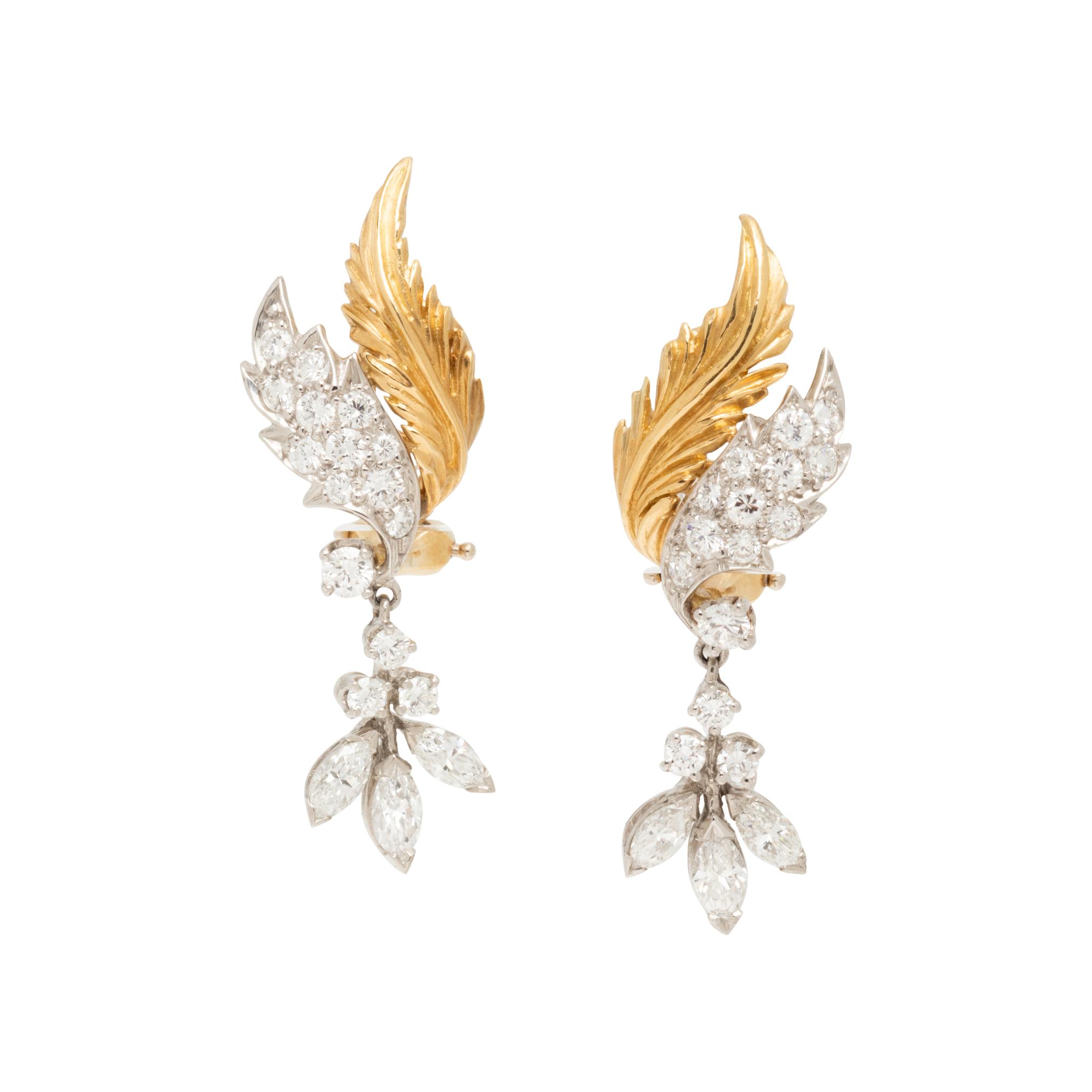 MCTEIGUE, PLATINUM, YELLOW GOLD AND DIAMOND EARCLIPS