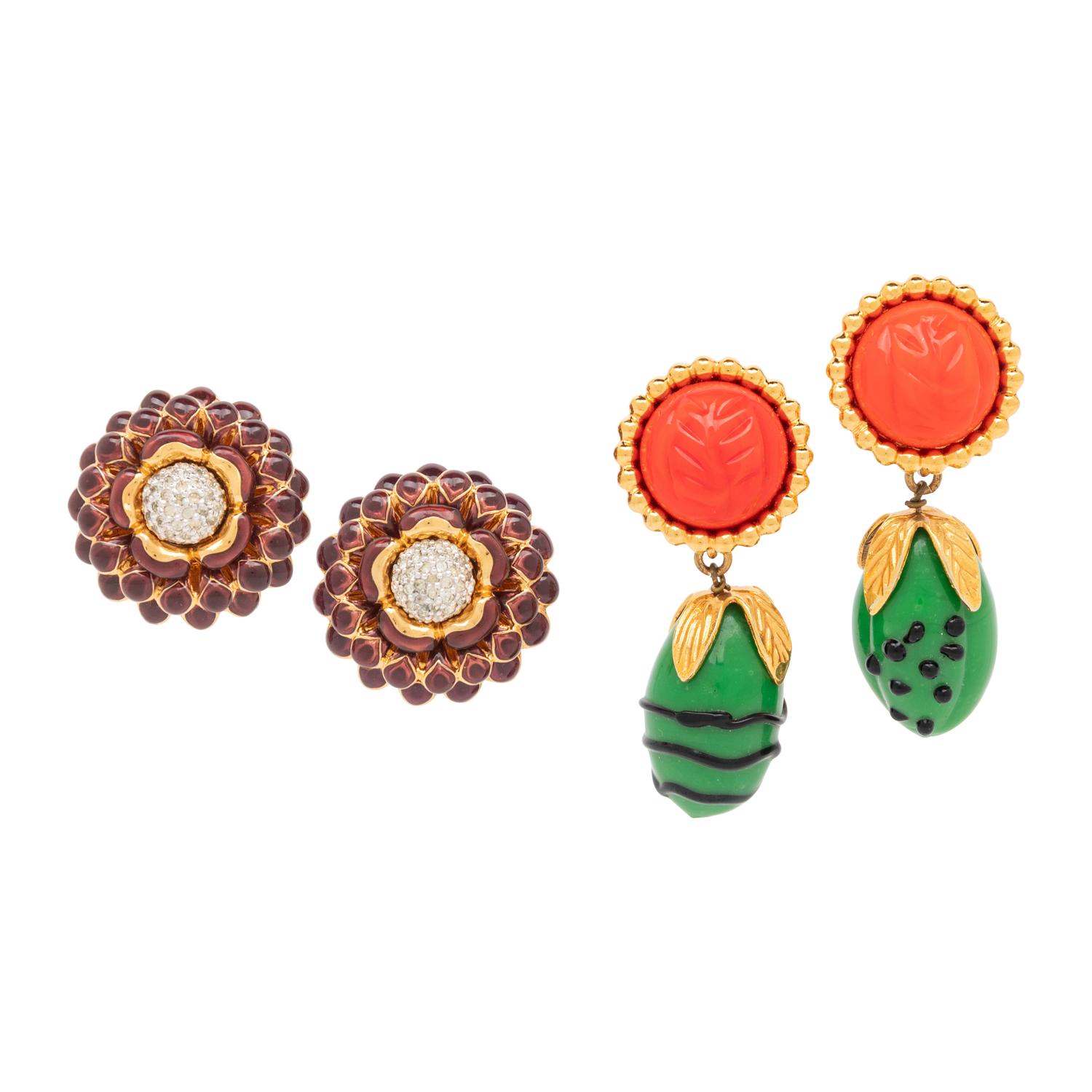Judith Leiber & Isabel Canovas, Two Pairs of Ear Clips