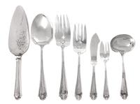 Seven American Silver Serving Pieces, Reed & Barton, Tauton, MA, St. George pattern, comprising a pie server, serving spoon, serving fo
