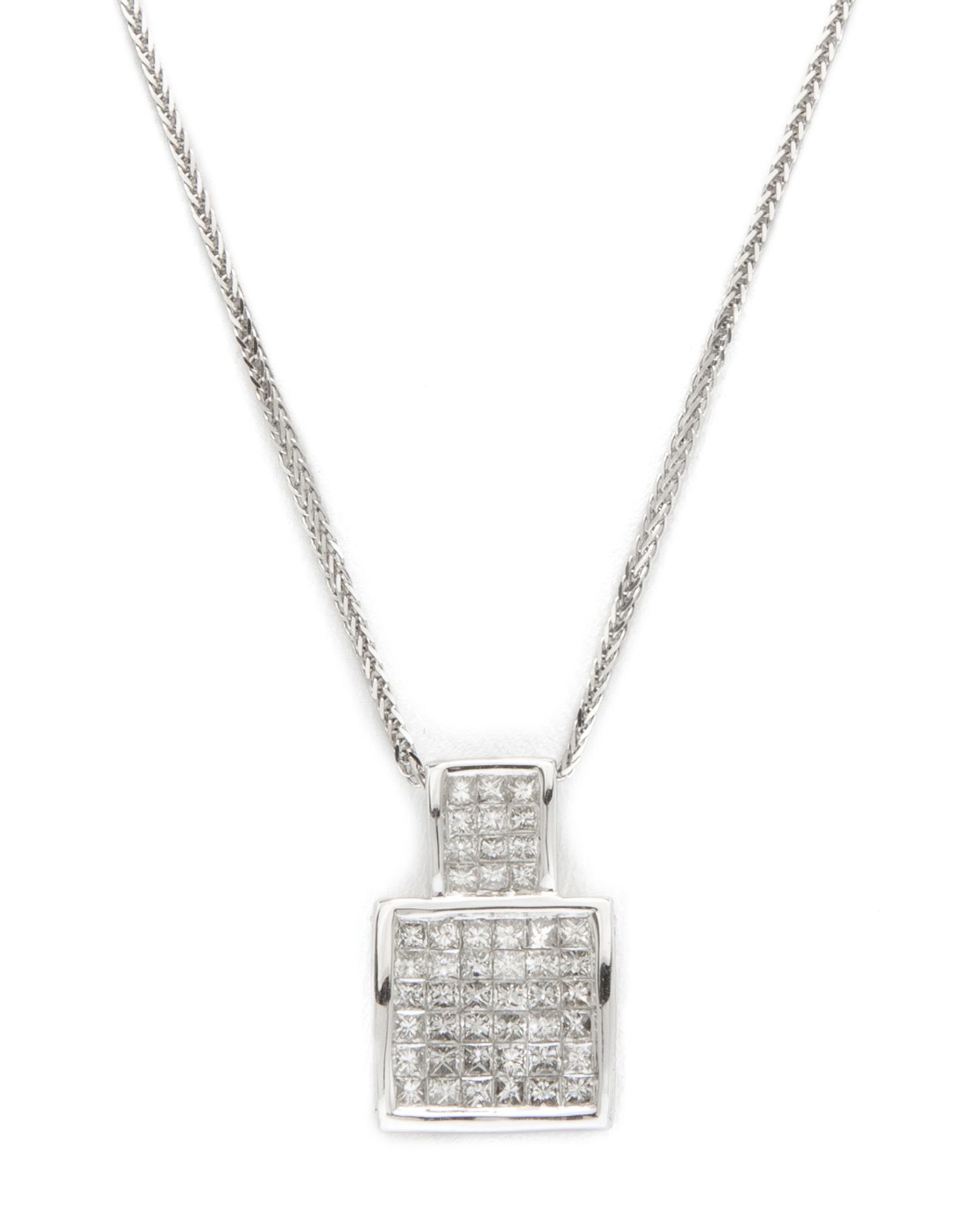 An 18 Karat White Gold and Diamond Pendant Necklace, 4.30 dwts.