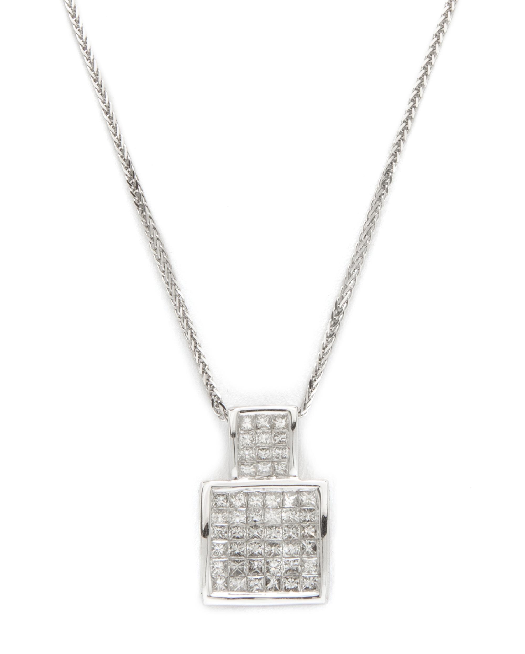 An 18 Karat White Gold and Diamond Pendant Necklace, 4.30 dwts.