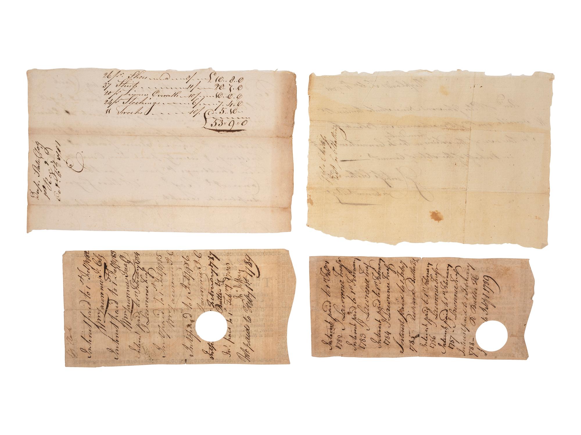 [REVOLUTIONARY WAR]. 8 Connecticut notes, incl. soldiers' pay documents and other receipts, 1780-82.