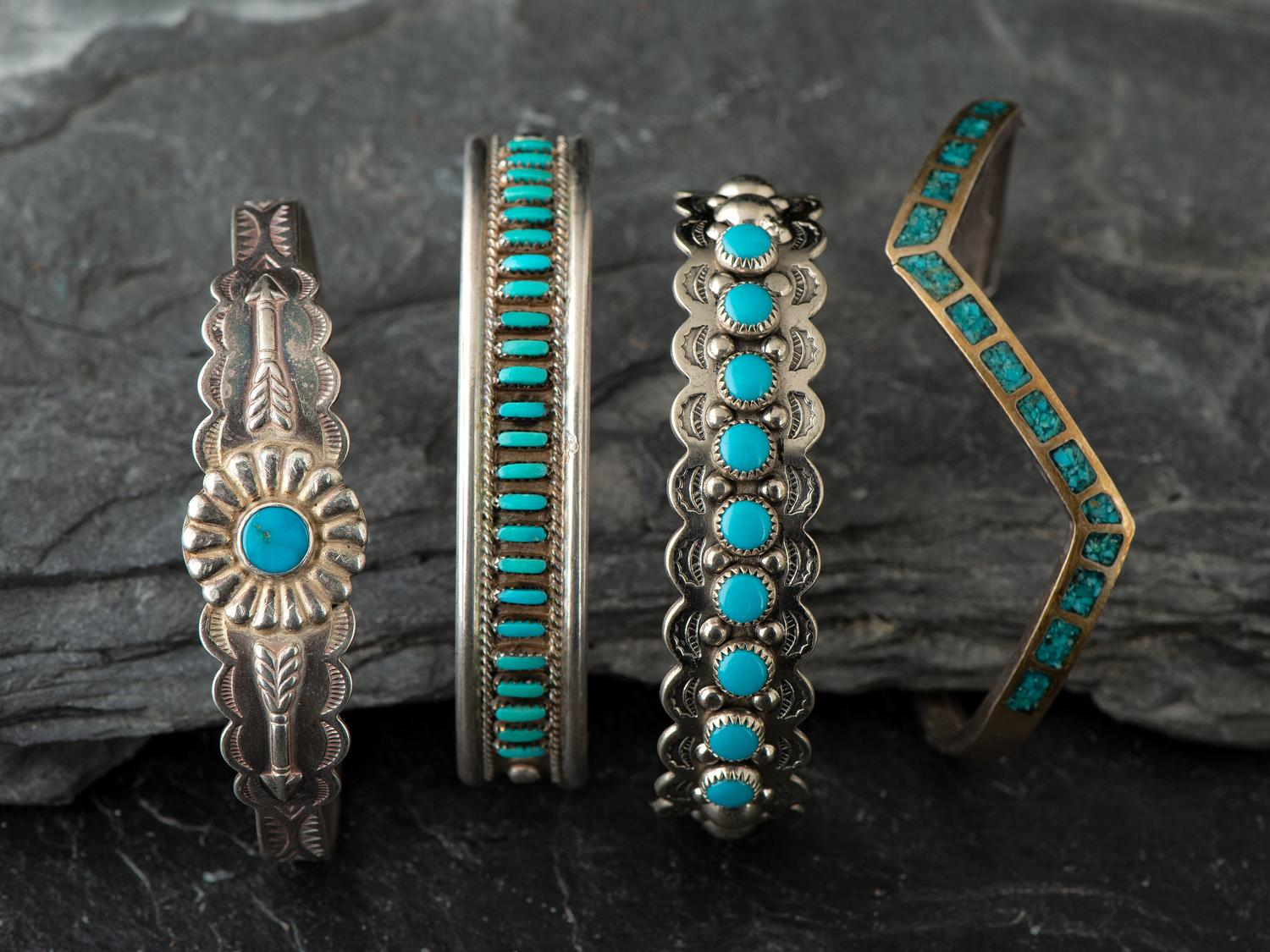 Navajo Silver and Turquoise Curio Cuff Bracelets