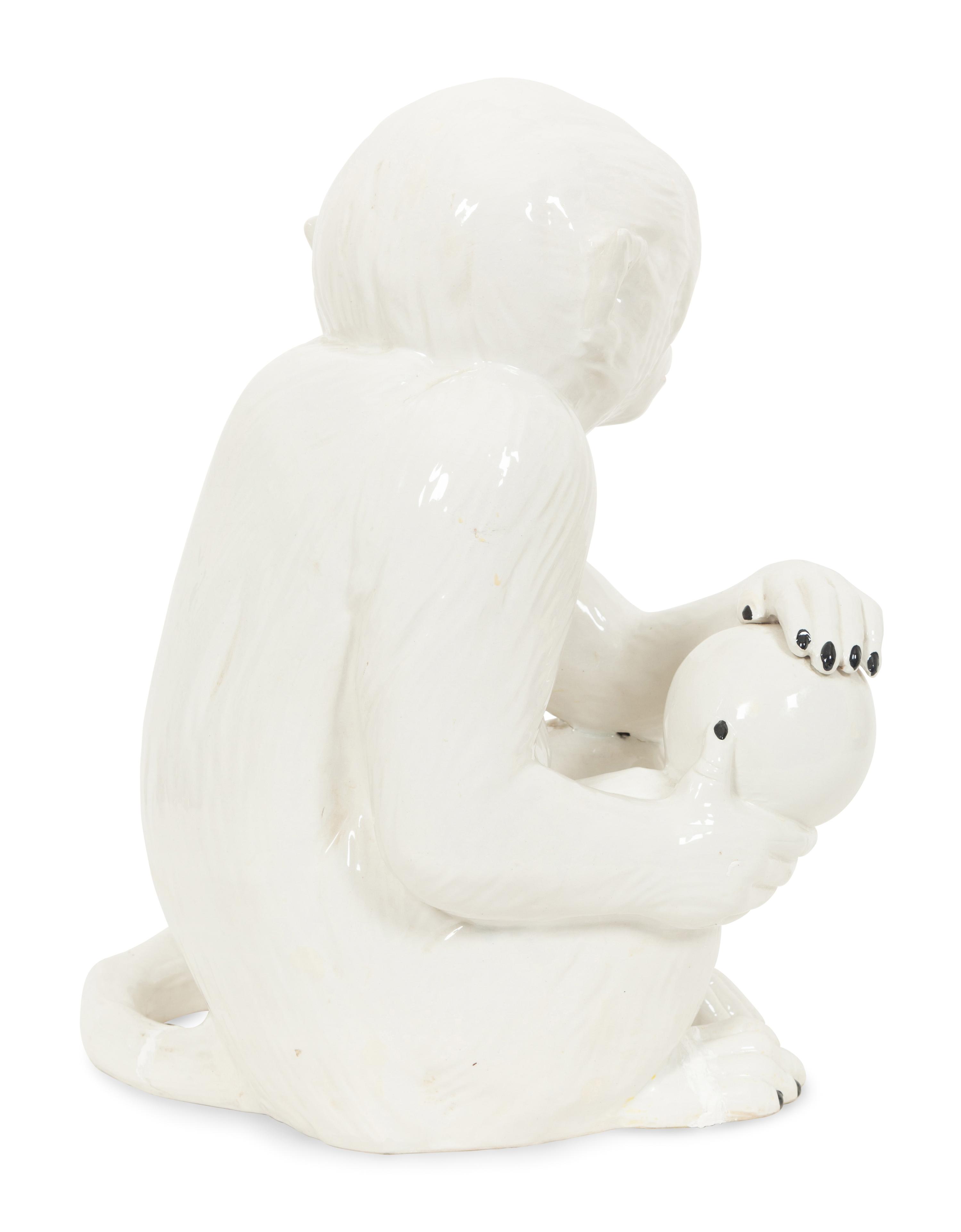 An Italian White Glazed Ceramic Monkey