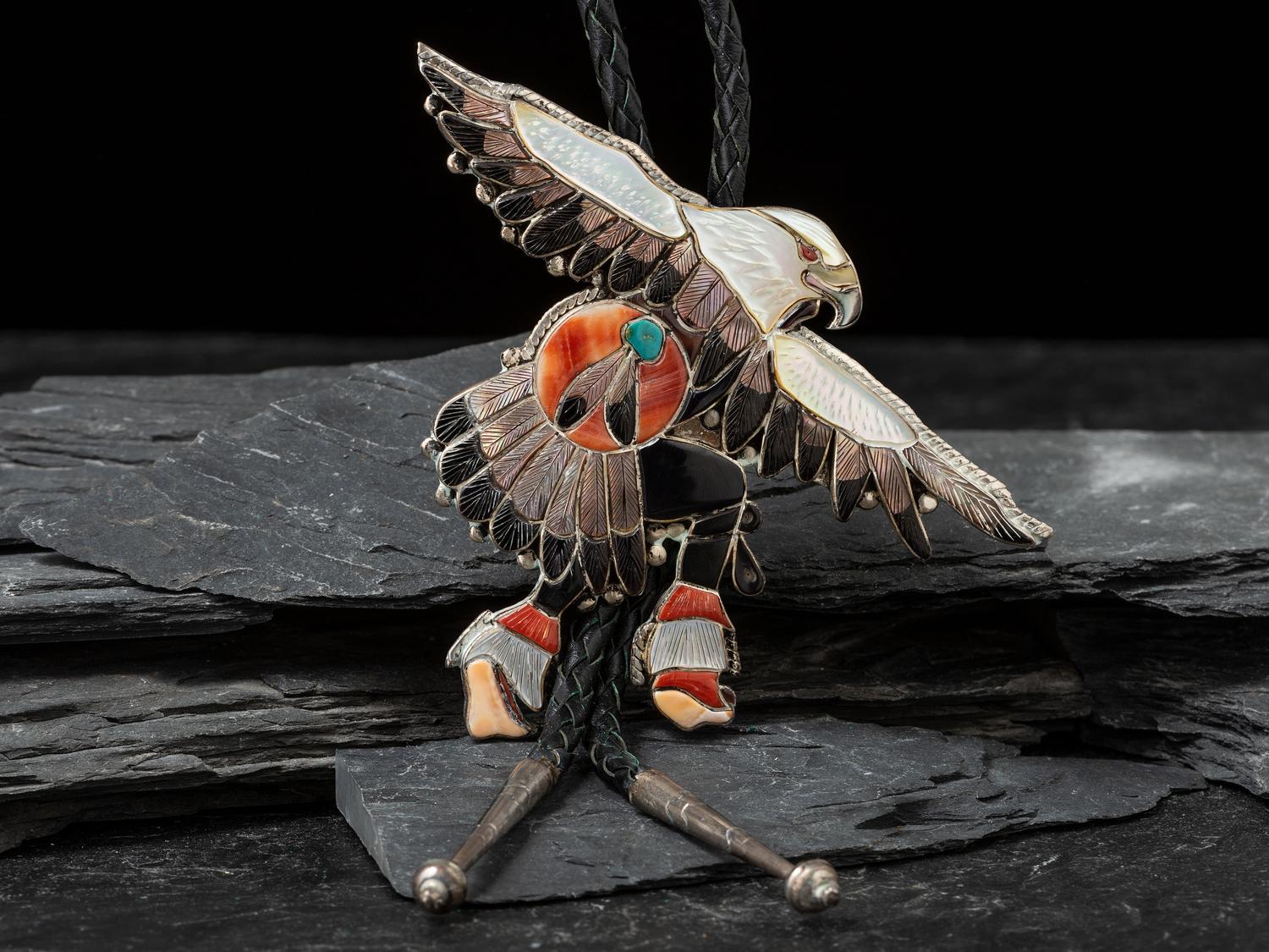 Mosaic Inlay Eagle Dancer Bolo Tie