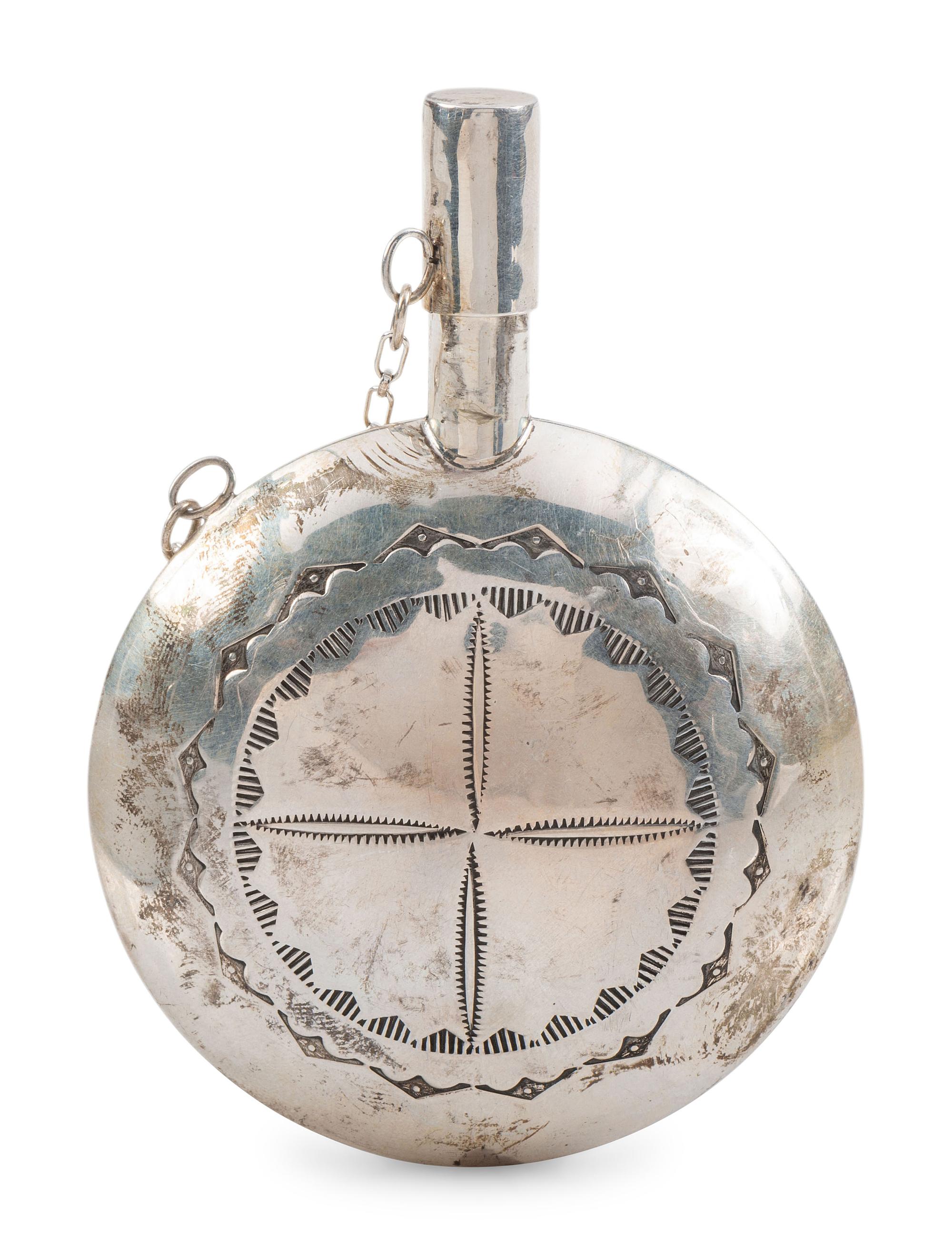 Navajo Stamped Silver Tobacco Canteen