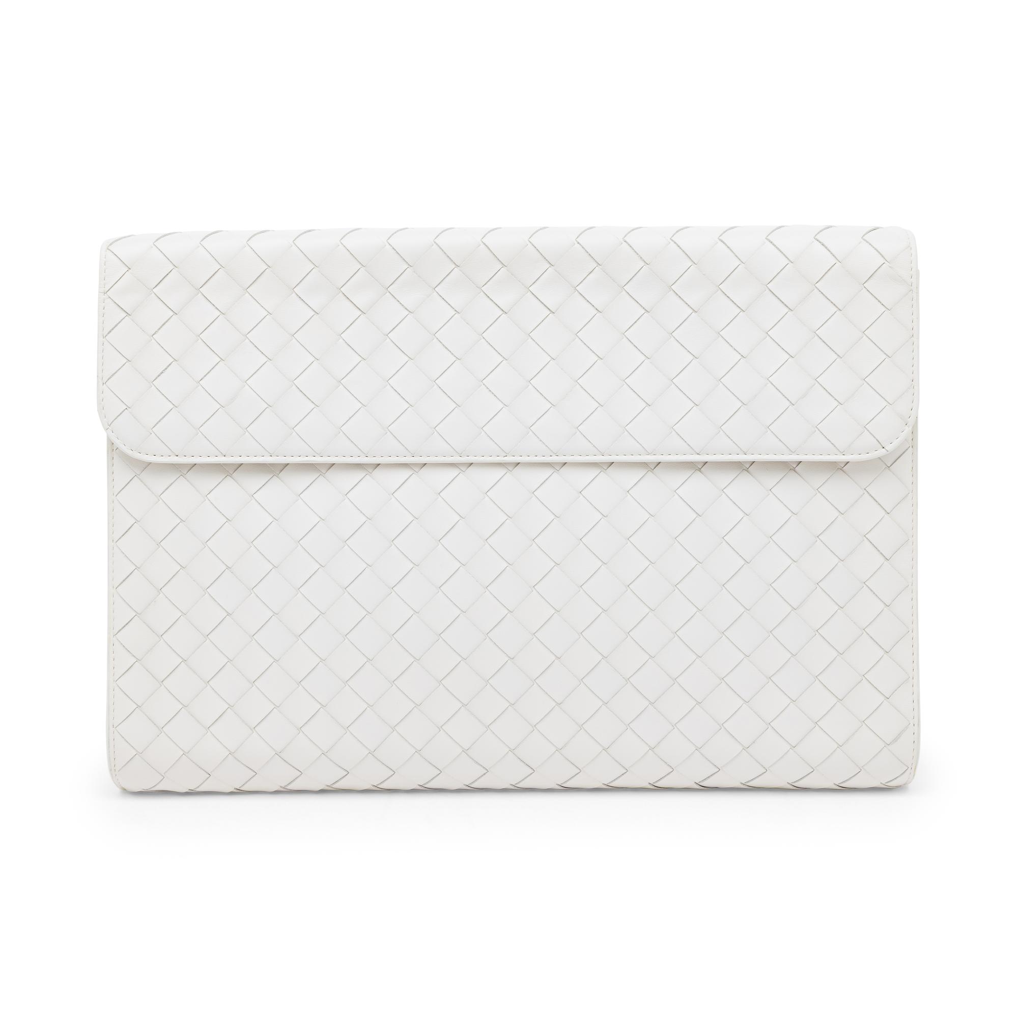 Bottega Veneta, White Intrecciato Large Clutch