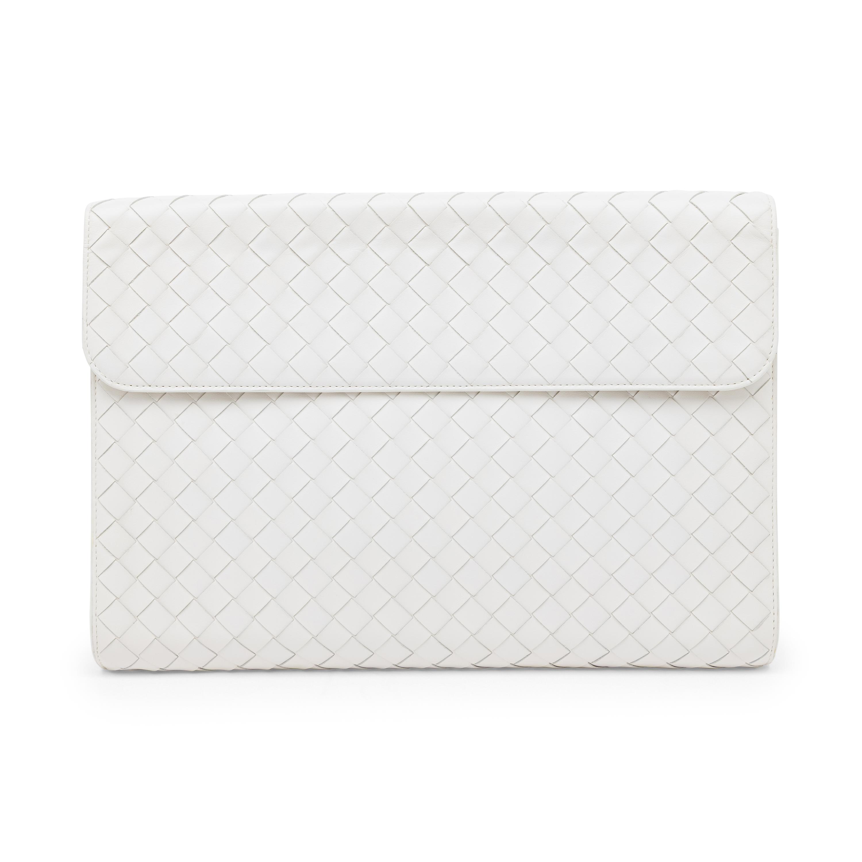 Bottega Veneta, White Intrecciato Large Clutch