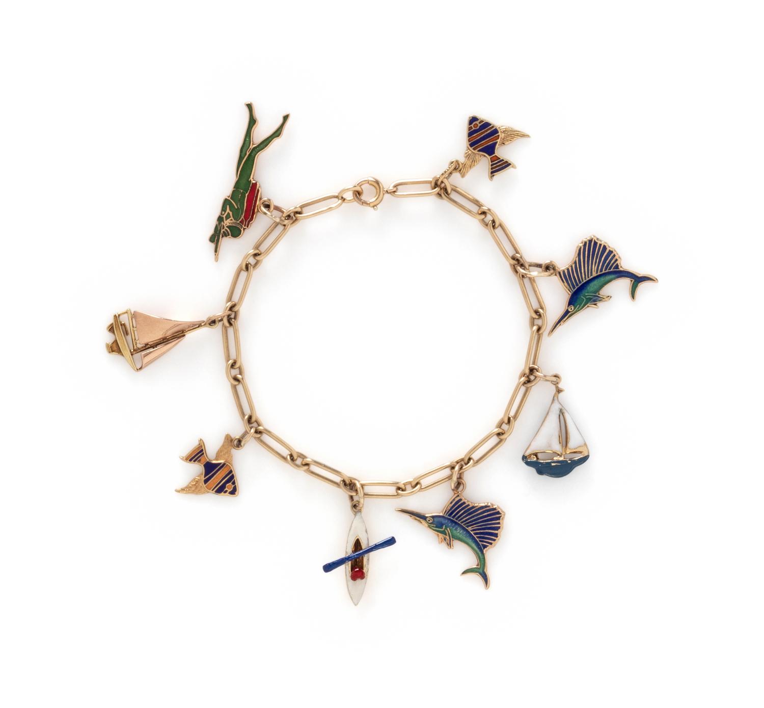 YELLOW GOLD AND ENAMEL CHARM BRACELET