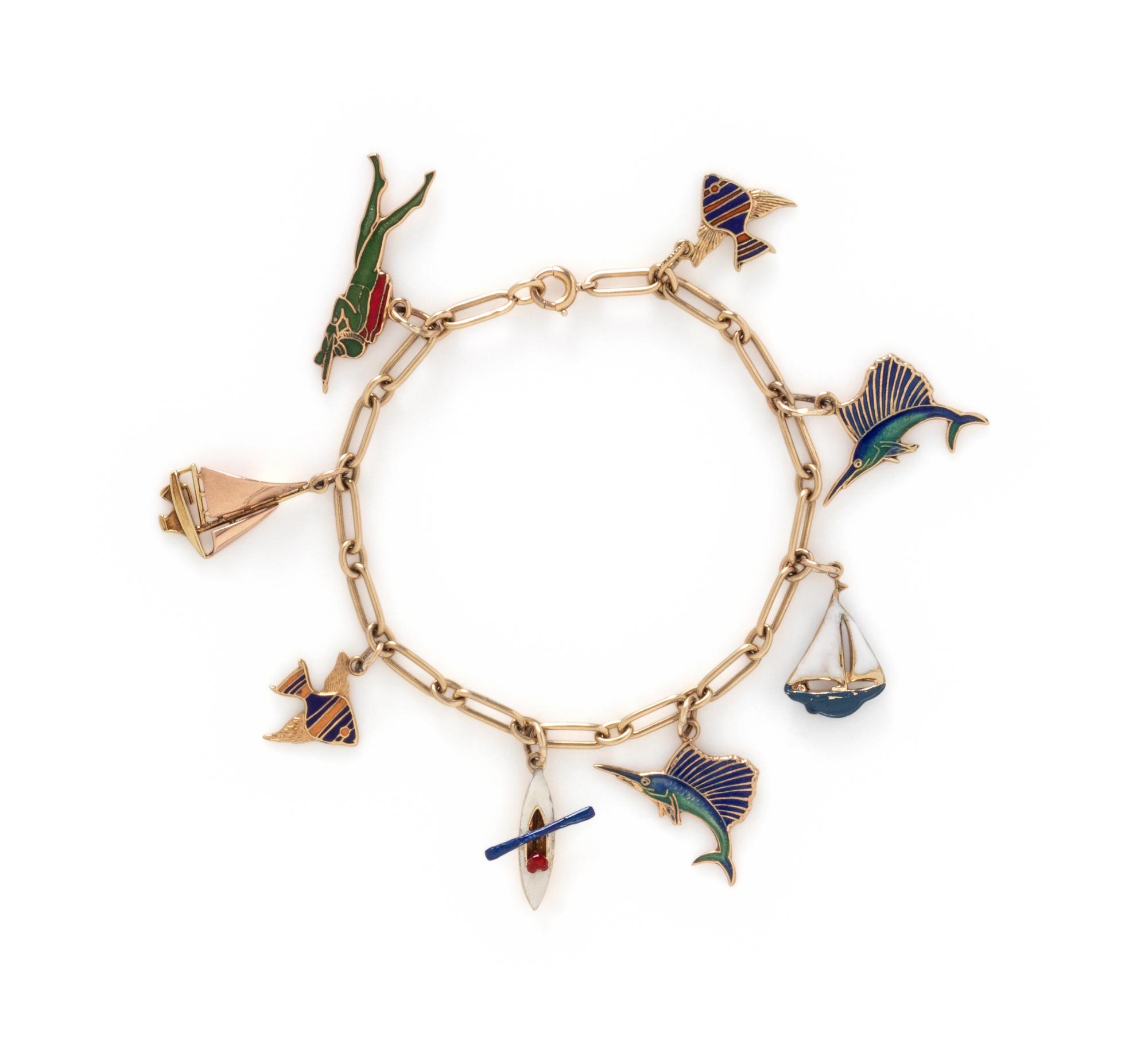 YELLOW GOLD AND ENAMEL CHARM BRACELET