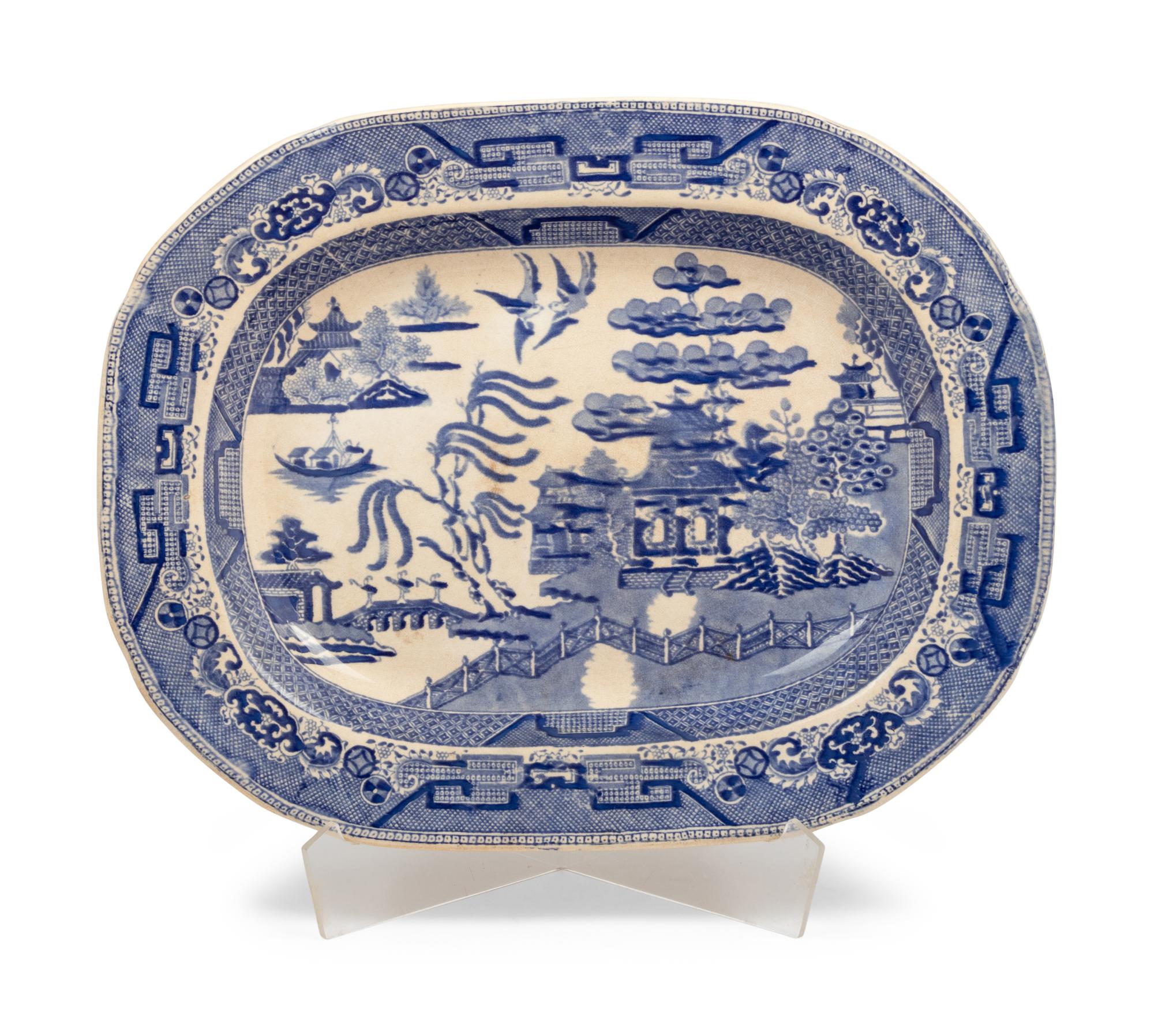 Four English Transfer-Decorated Stoneware Platters