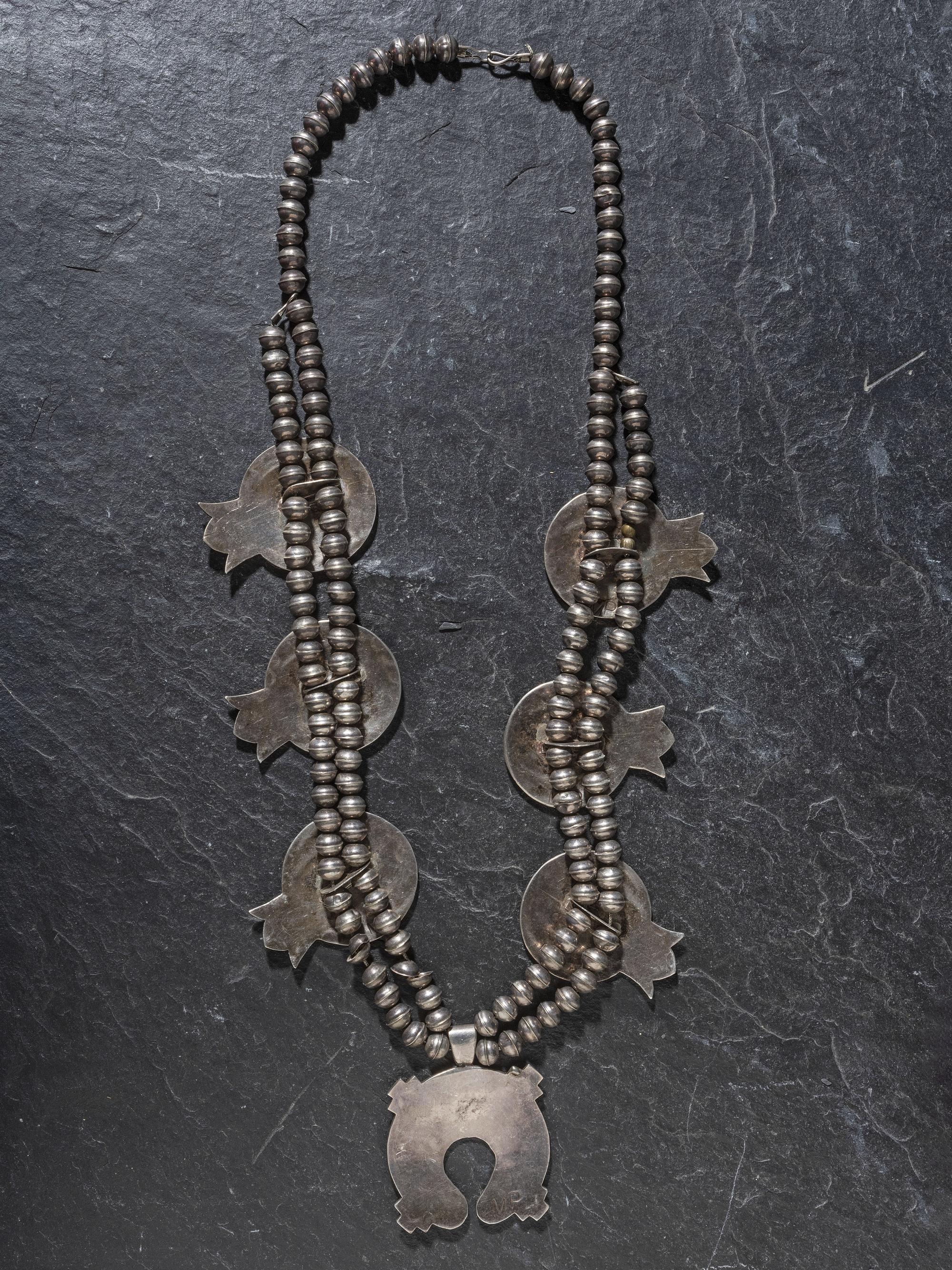 Zuni Mosaic Inlay Avian Squash Blossom Necklace