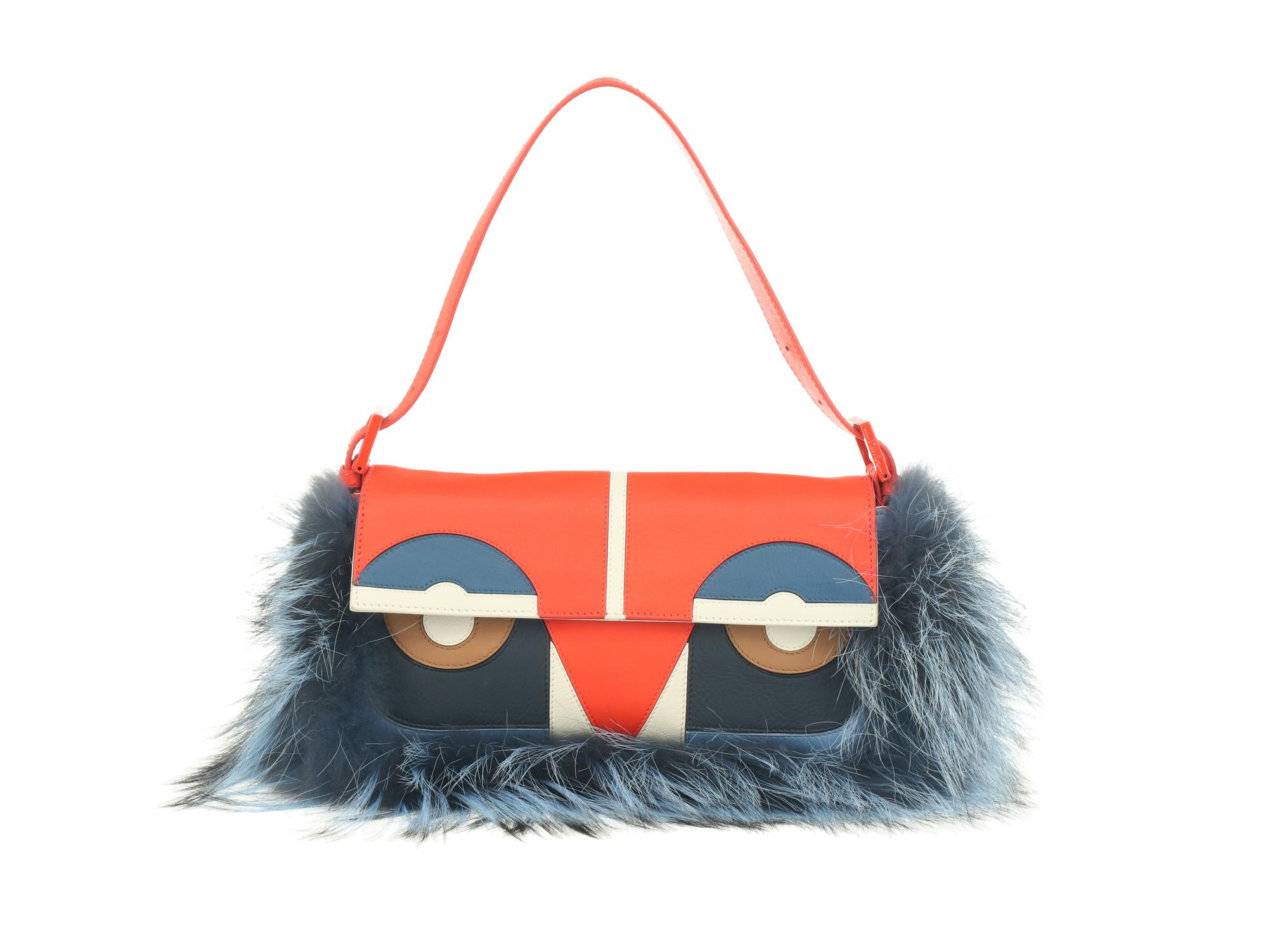 Fendi Leather & Fur Monster Baguette Bag