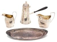 Four Georgian Silver Articles, , by various makers comprising: a lighthouse form coffee pot with treen handle, London, 1724 2 silver cr