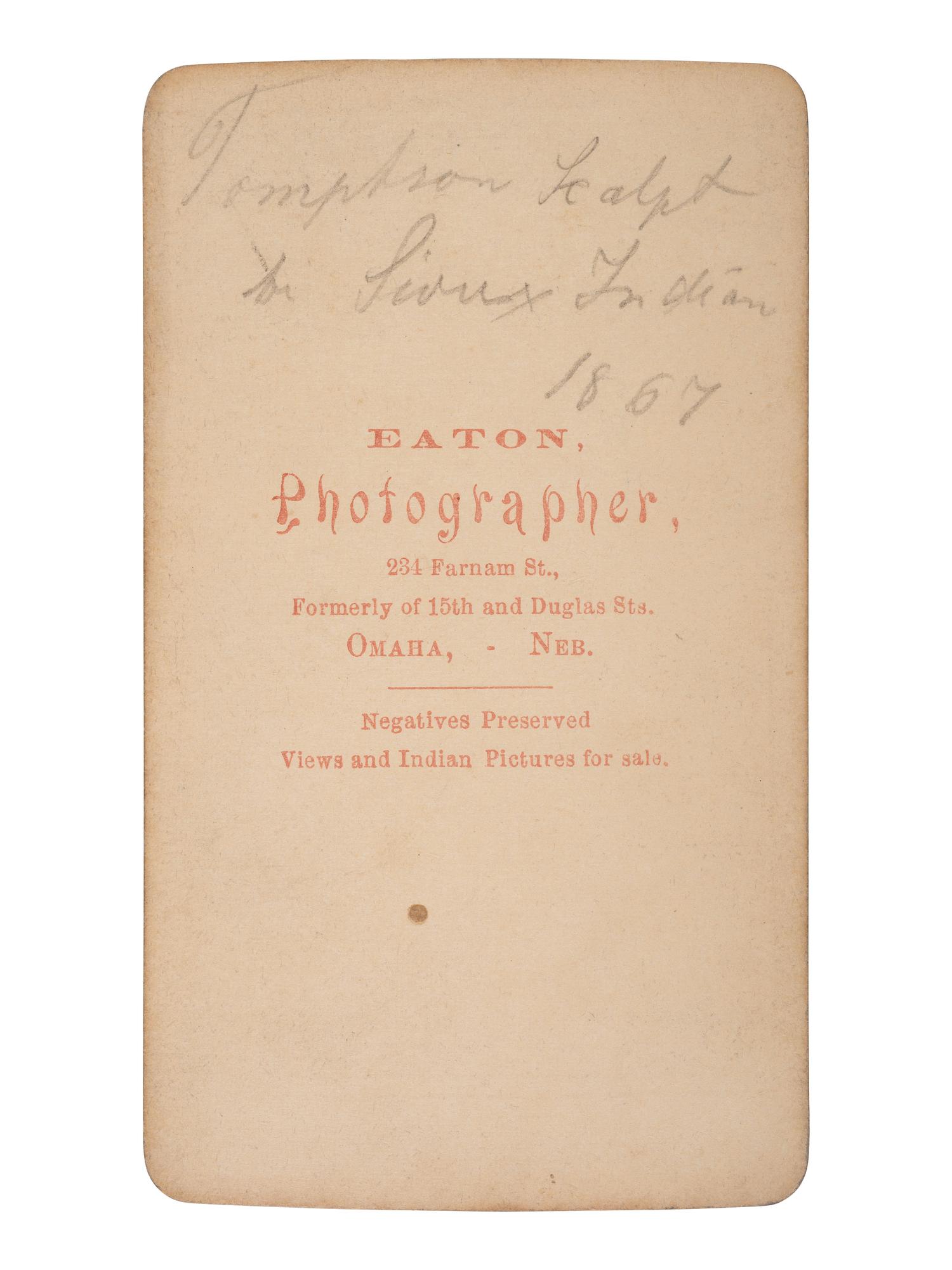 CDV of Union Pacific Railroad employee William Thompson after being scalped by Cheyenne Indians. Omaha, NE: Eaton, ca 1867.