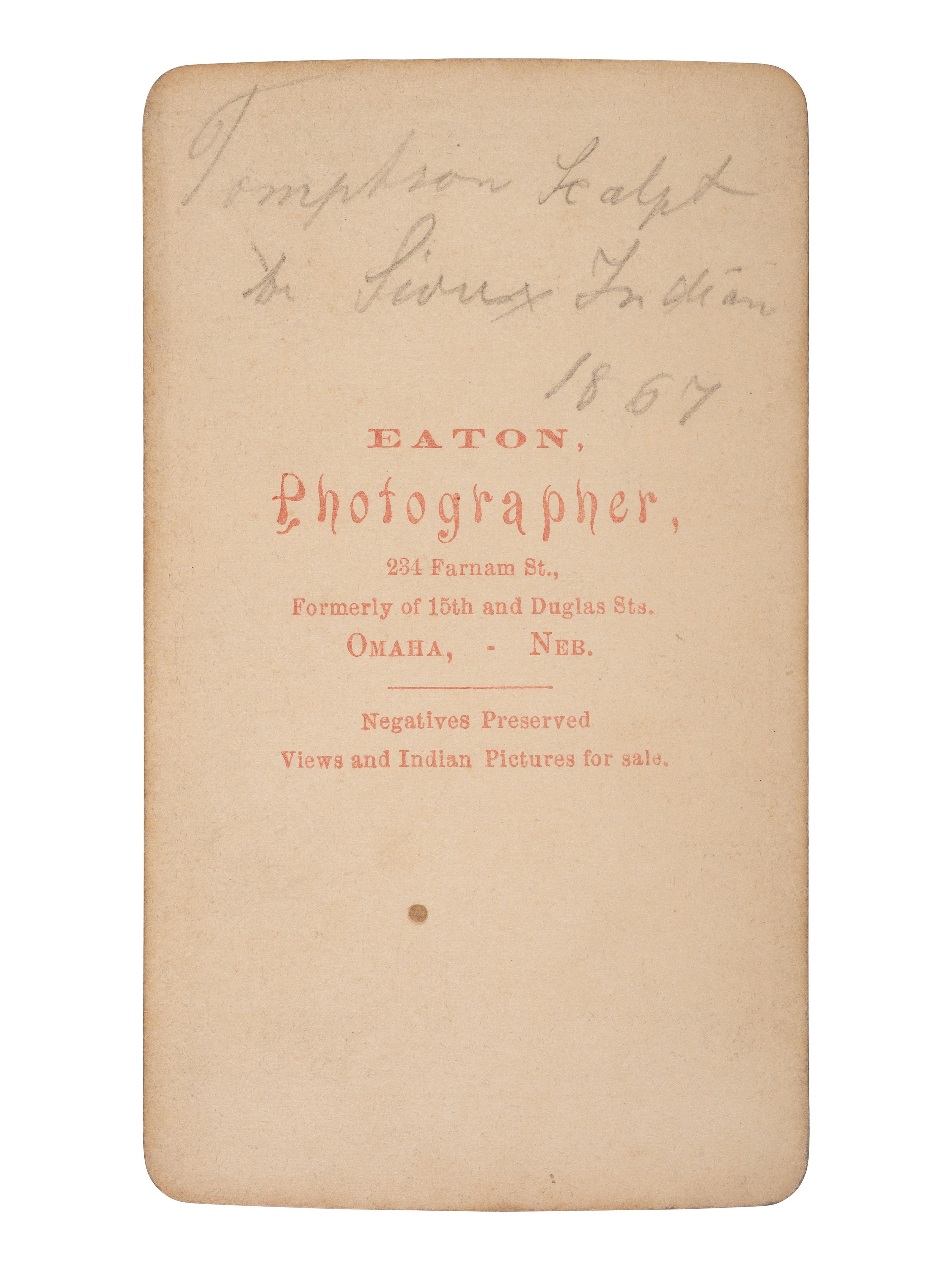 CDV of Union Pacific Railroad employee William Thompson after being scalped by Cheyenne Indians. Omaha, NE: Eaton, ca 1867.