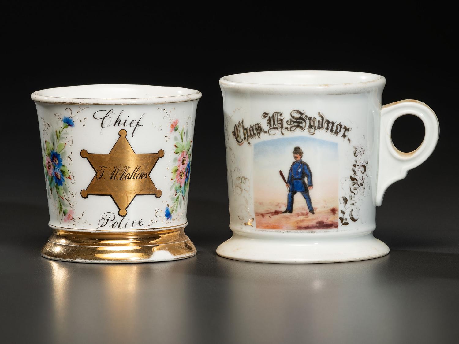 Two Police Officers' Porcelain Occupational Shaving Mugs