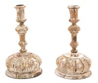 A Pair of Italian Carved and Painted Wood Candlesticks Height 10 1/2 inches. — 19TH CENTURY