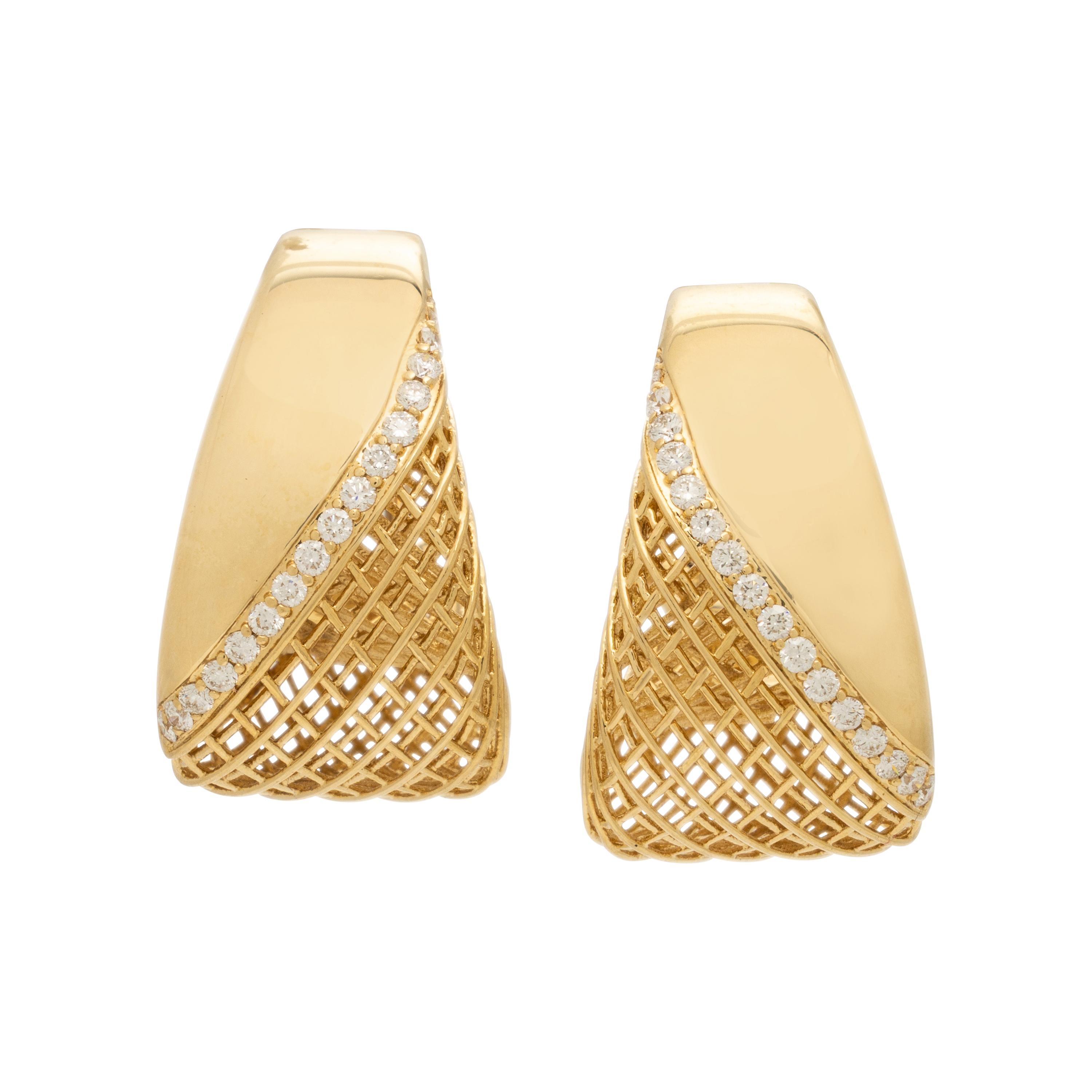 Roberto Coin, 'Silk Dome', Diamond and Yellow Gold Half Hoop Earrings