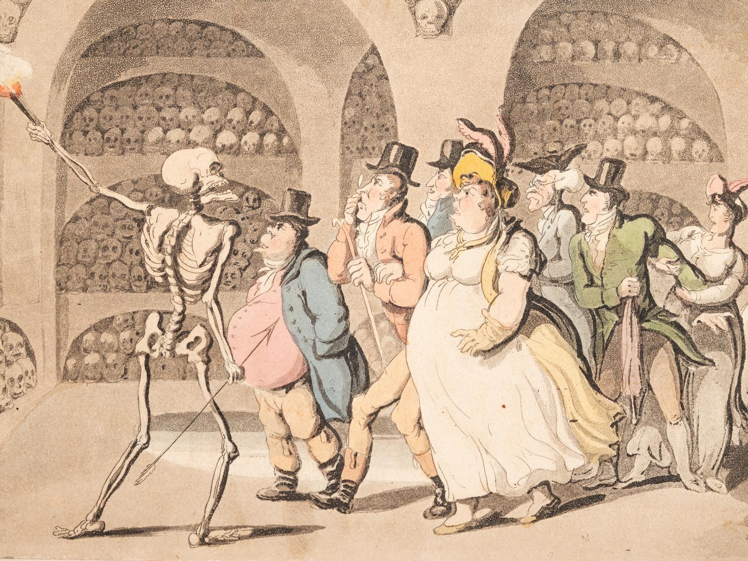 A group of six prints ( The Dance of Death; Dr. Syntax Pursued by a Bull; Dr. Syntax Sells Grizzle; Vision of Skulls; The Cellar Quartette; Setting Out from Edinburgh )